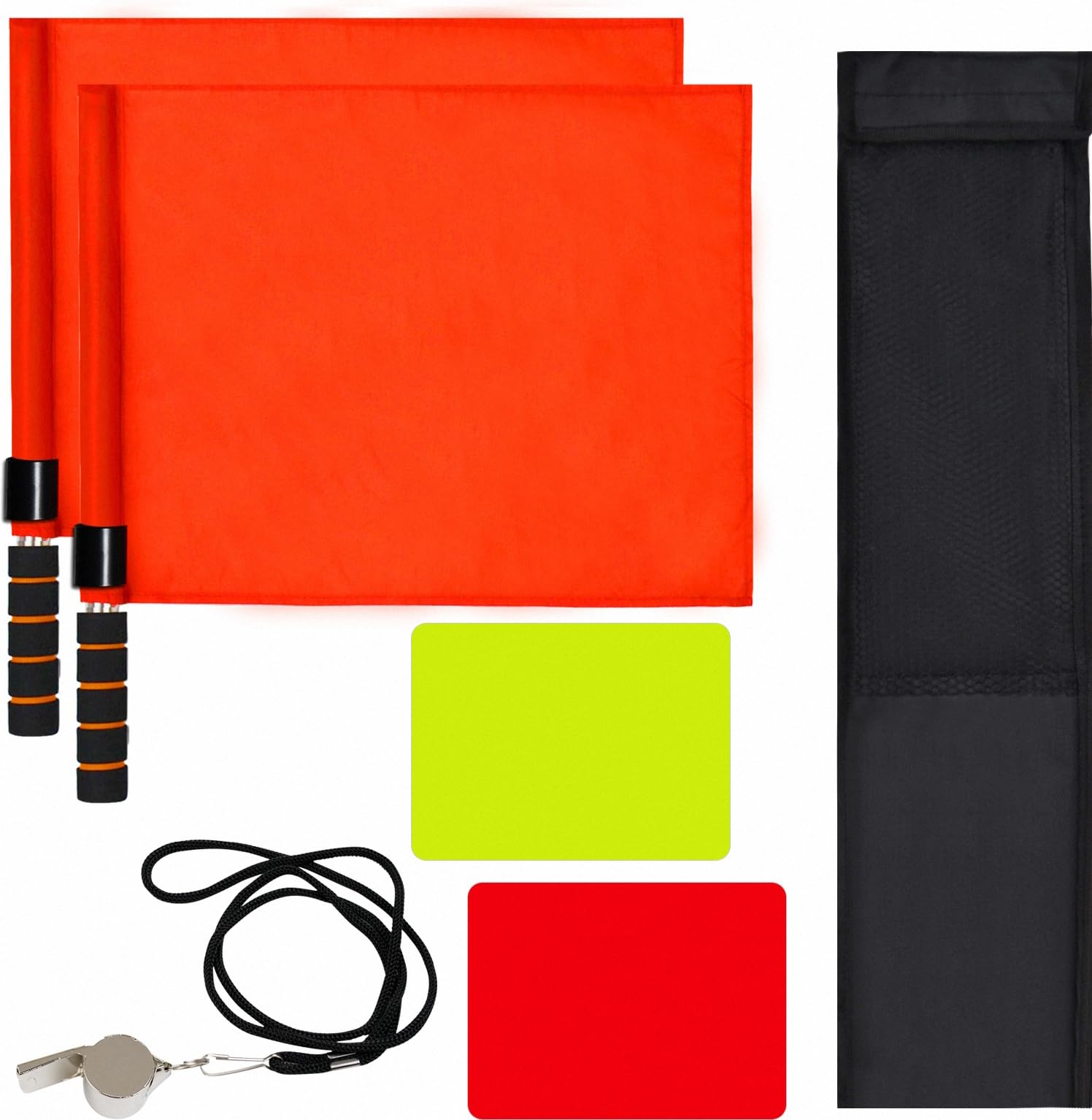 SAWHOX Volleyball Referee Flags Set with Storage Bag, 4PCS Referee Toolkit Includes Volleyball Flags, Storage Bag, 304 Stainless Steel Whistle, Red and Yellow Cards