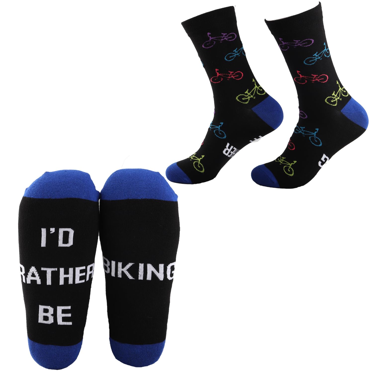 CMNIMFunny Biking Socks 2 Pairs I'd Rather Be Biking Novelty Socks Biking Cycling Gifts for Bikers Cyclists Dress Crew Socks