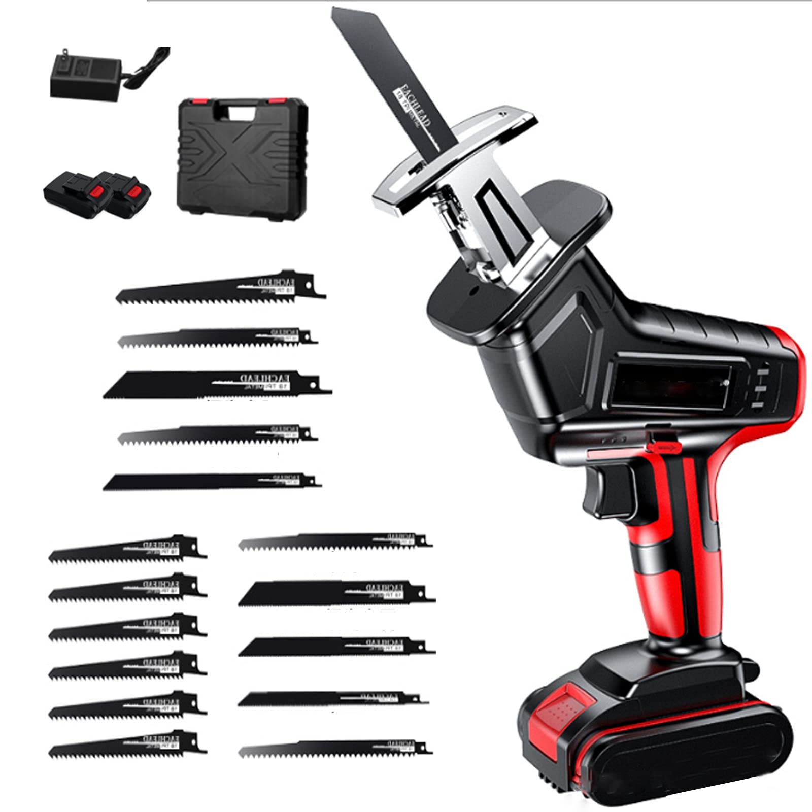Sega a Gattuccio,Sega Universale Multifunzionecon, 25V 2x2500mAh Batterie,Luce LED, Velocità 0-2800SPM, ictus 15mm,Ricarica rapida, ideale per il taglio di legno e metallo
