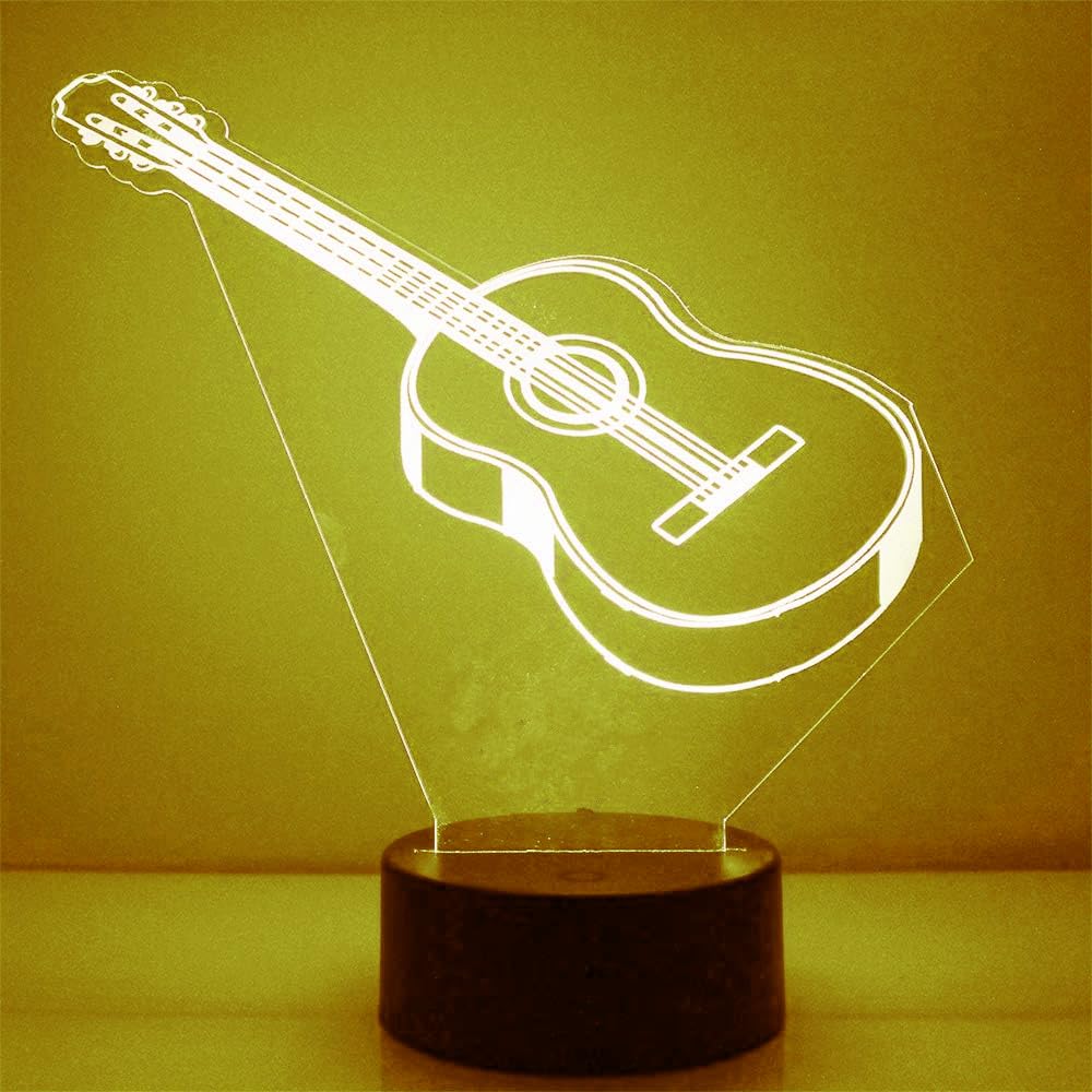 Nastrojowe światło 3D na gitarę, 7 kolorów, przełącznik dotykowy, USB, biurko, prezent na imprezę, urodziny