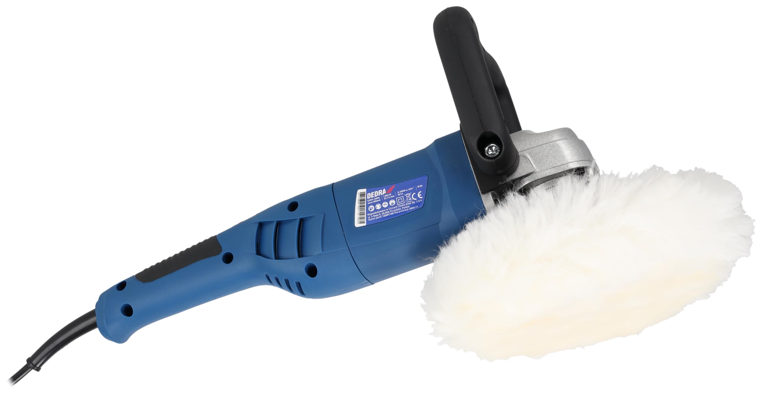 DEDRA Auto-Poliermaschine, elektrisch Leistung 1200 W, Polierteller 180 mm, 0-3000 U/min, Gewicht 2,8kg, langes Kabel 5m, mit digitaler Geschwindigkeitsanzeige