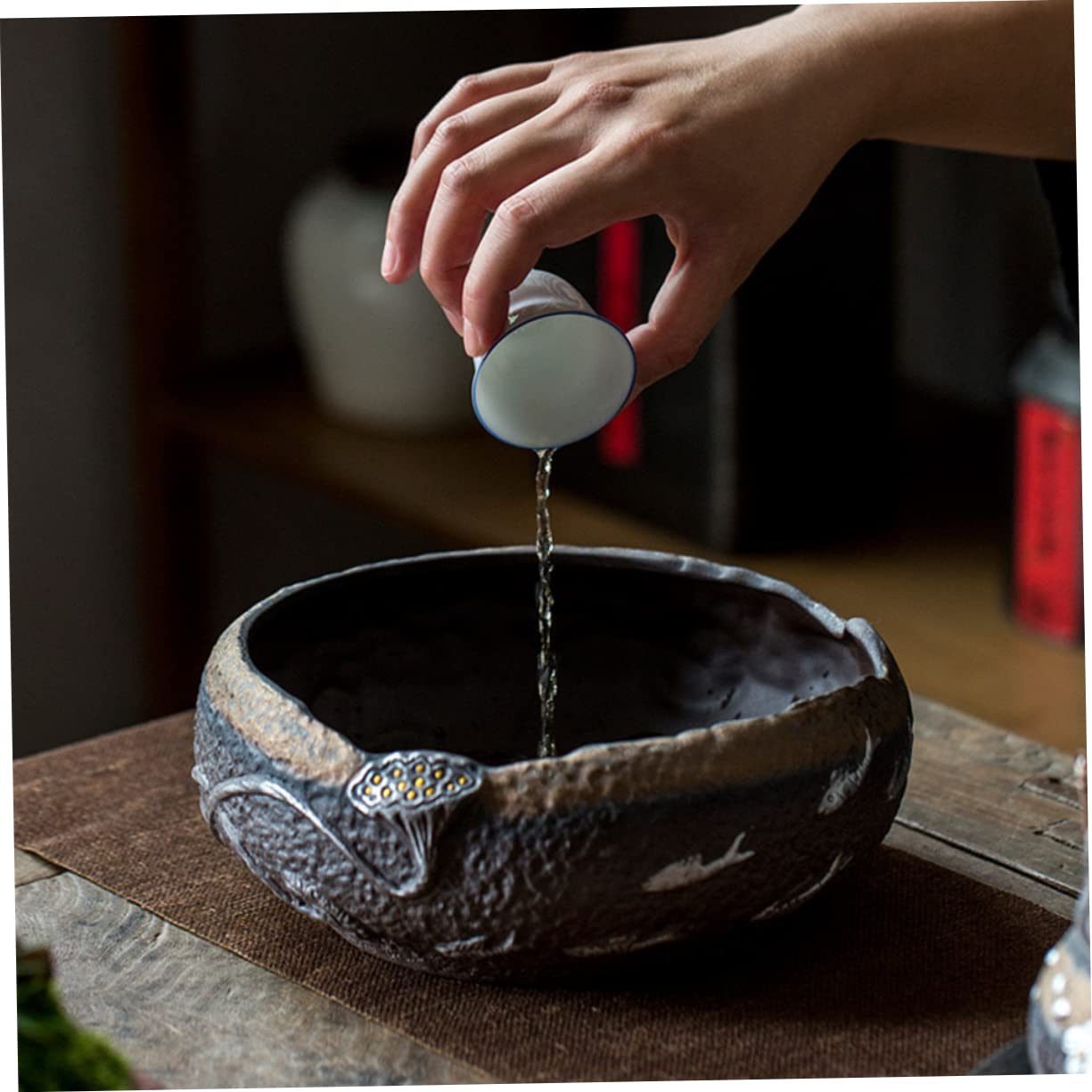 ABOOFAN Cuenco para Lavar Té de Cerámica, Diseño Clásico y Decoración Hogar, Estable Mesa, Adecuado para Aficionado al Té
