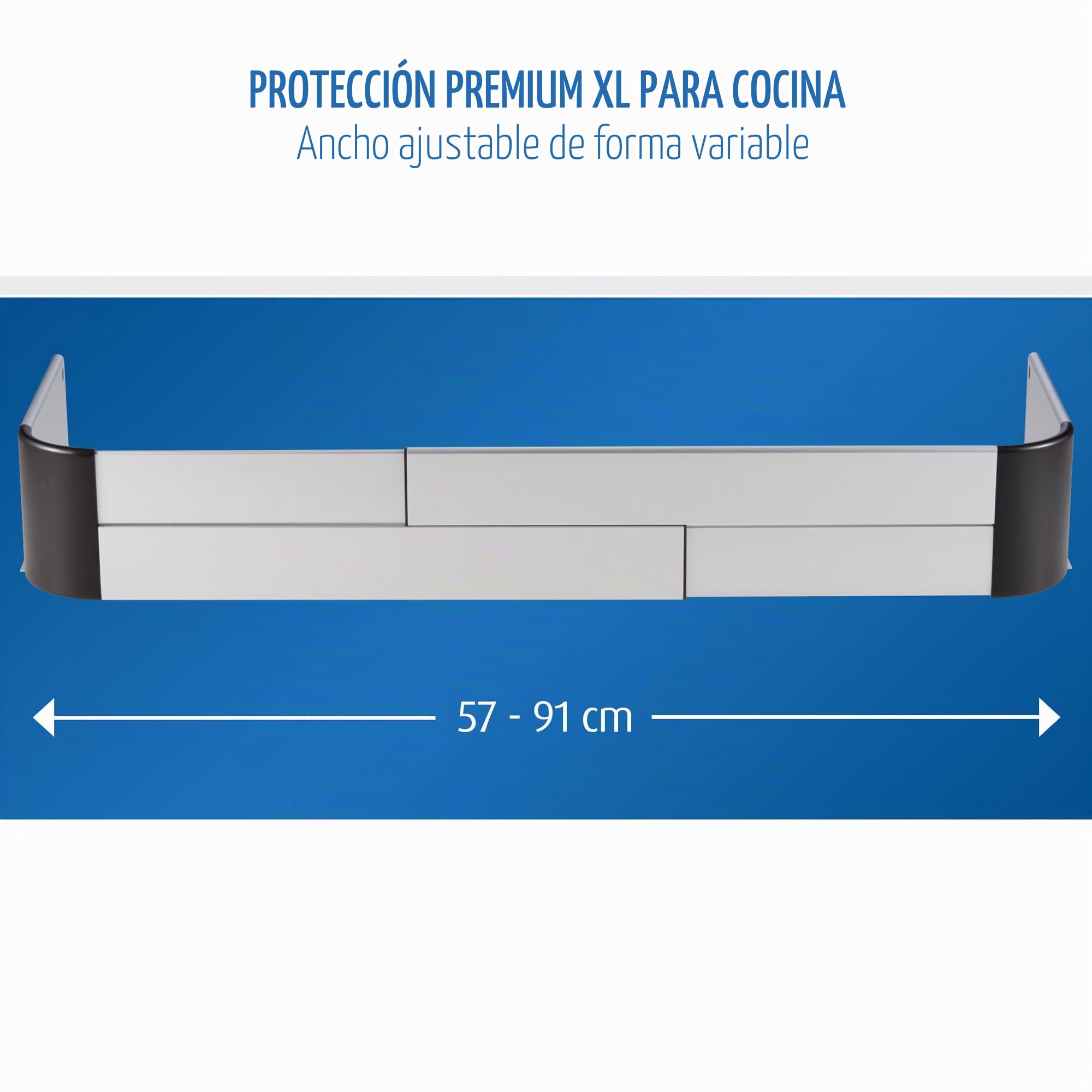 Reer Rejilla protectora para cocina Premium XL para pegar, tamaño ajustable 57-90 cm, para inducción y cocina de gas, color plateado