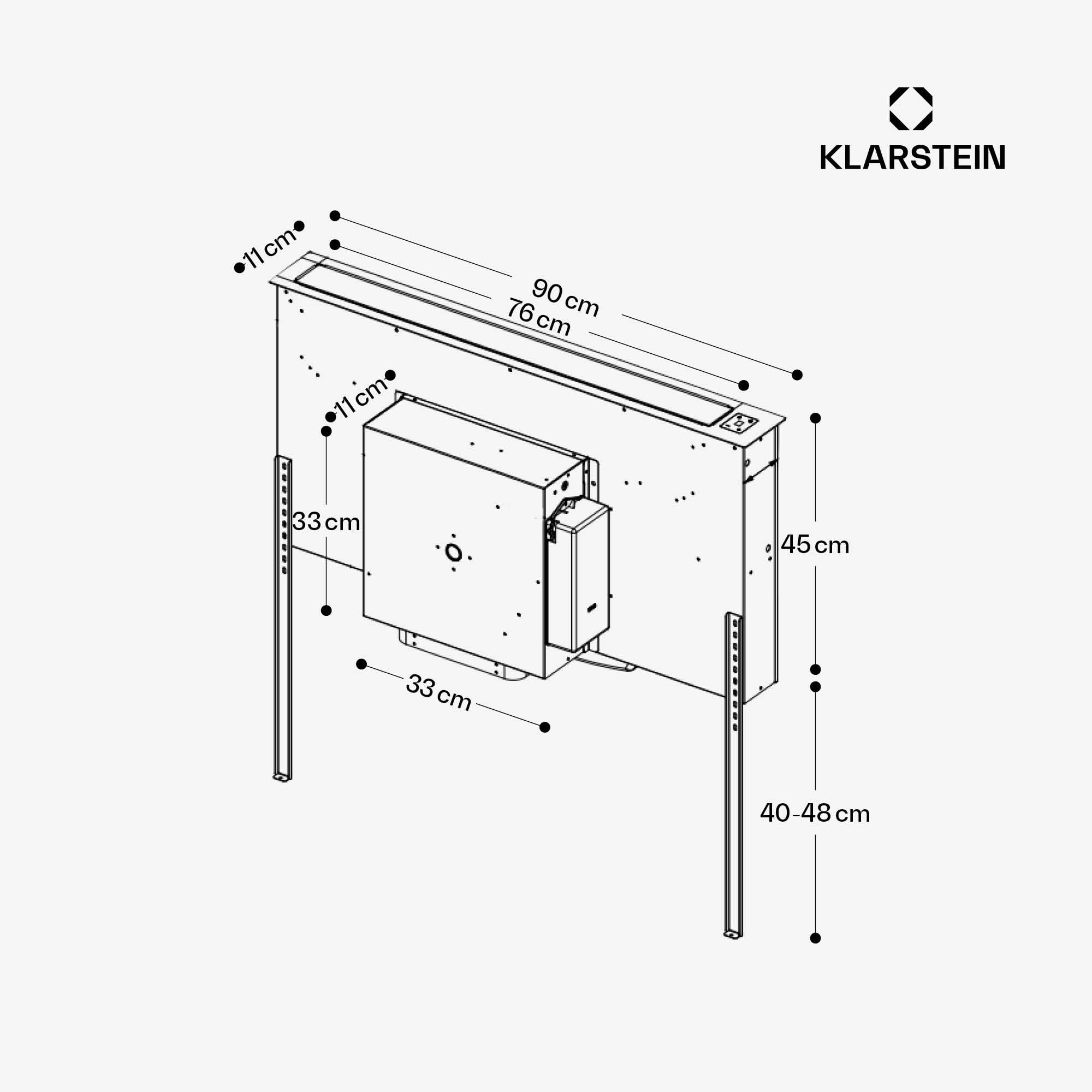 Cuffia da cucina Klarstein 90cm, cuffia di aspirazione downdraft, flusso d'aria 708m³/h, 3 velocità, comandi a sfioramento, modalità booster, cuffia di aspirazione retrattile 90cm