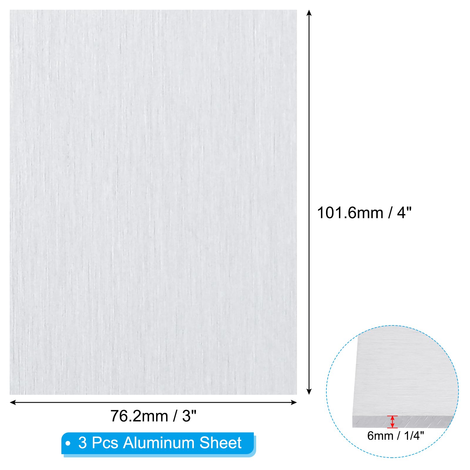 6061 Aluminum Sheet - 3 Pack, 1/4" Thick -2