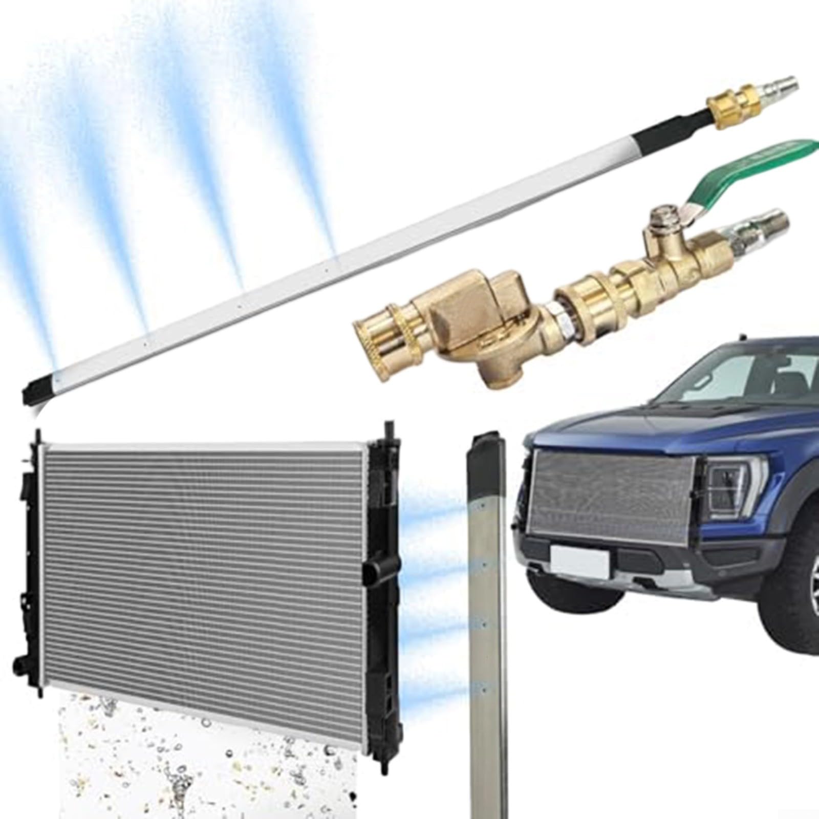 Radiator Reinigungsstange Luftfinnen Kamm Auto Kühler Reiniger Set mit 240-Grad Schnelladapter aus Edelstahl 57-60cm für PKW LKW