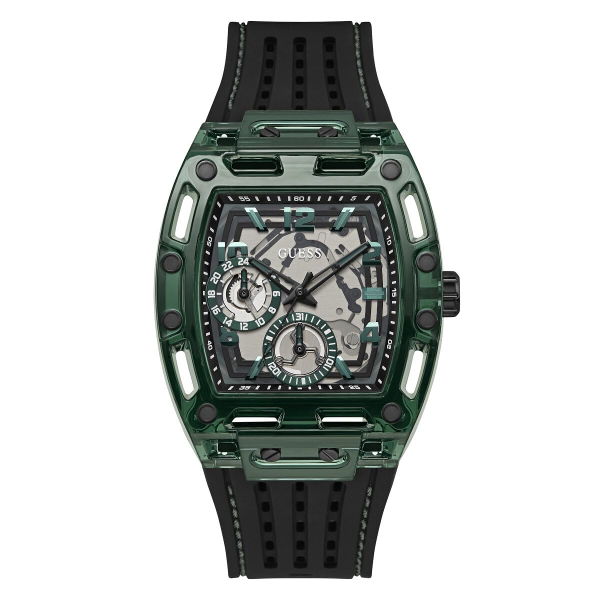 Green and Black Silicone Multifunction Watch, Black, One Size, Modern