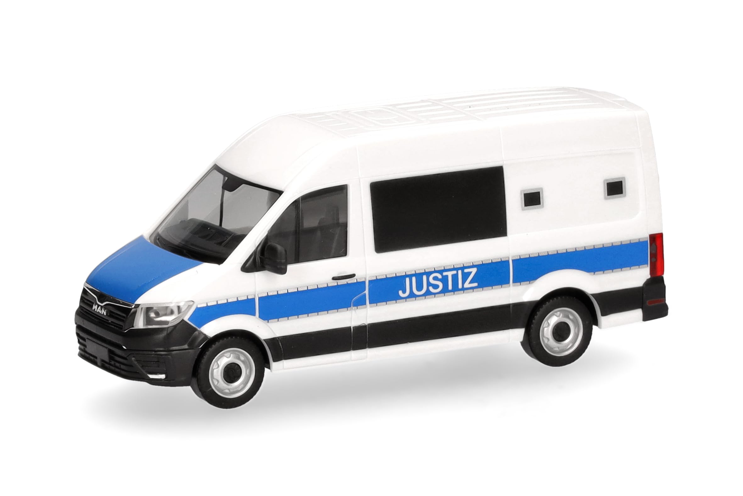 Herpa Model Car MAN TGE High Roof Van "Justice", miniature in 1:87 scale, collector's item, Made in Germany, plastic model