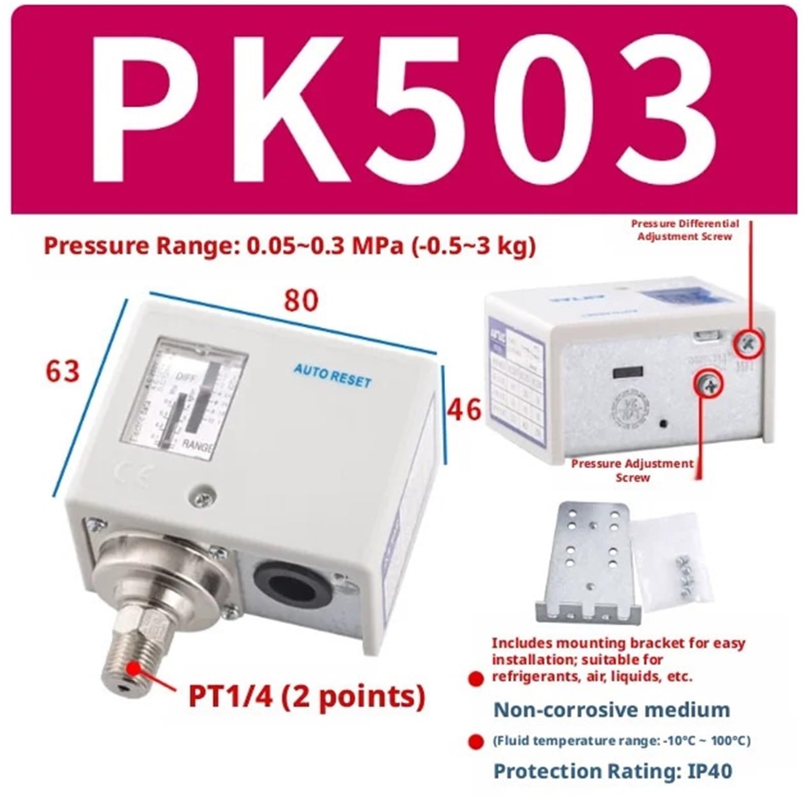Przełącznik ciśnieniowy PK510 PK506 PK503 | Przełącznik ciśnienia PK510 PK506 PK503(PK503, With 4mm connector)