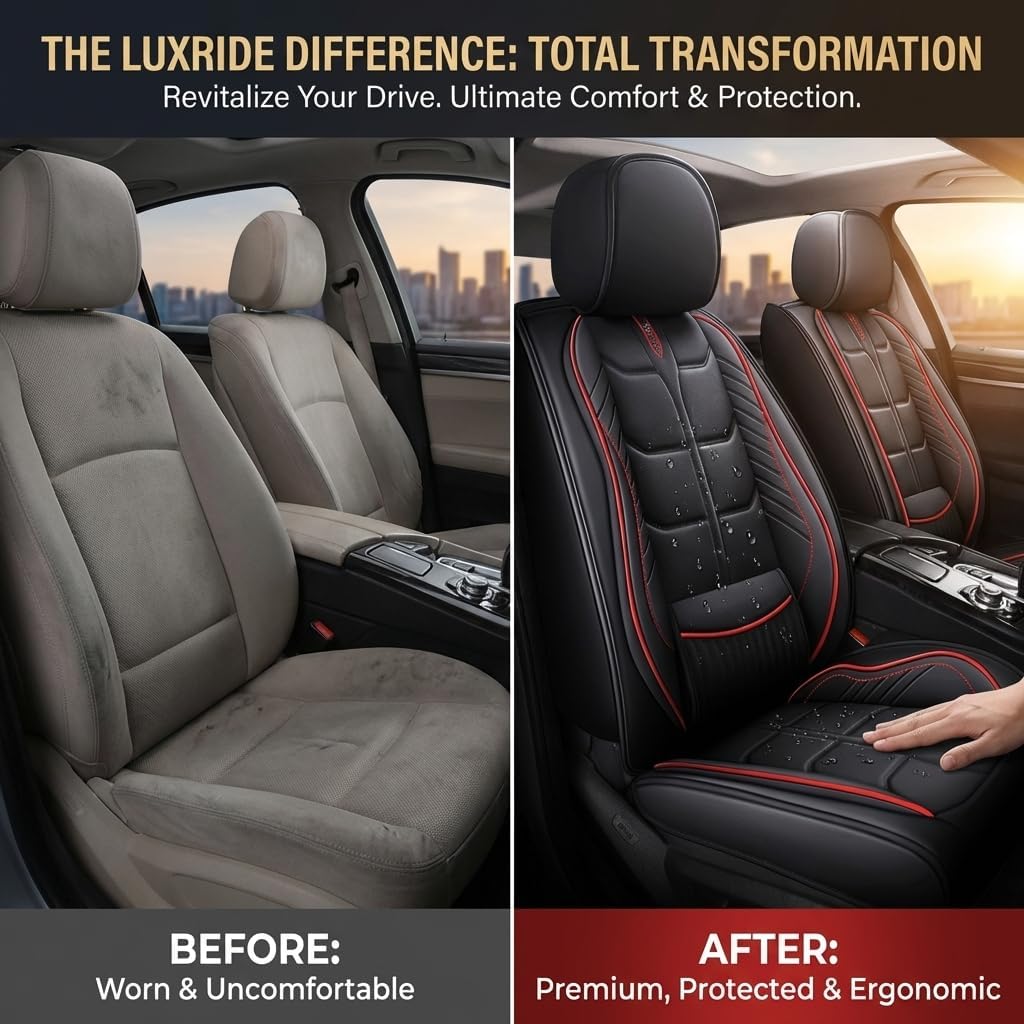 Car Seat Covers Custom Fit for Ford F-150 2003-2025 for Pickup Trucks | Universal Split Bench Design | 5-Seat Full Set,Black Red