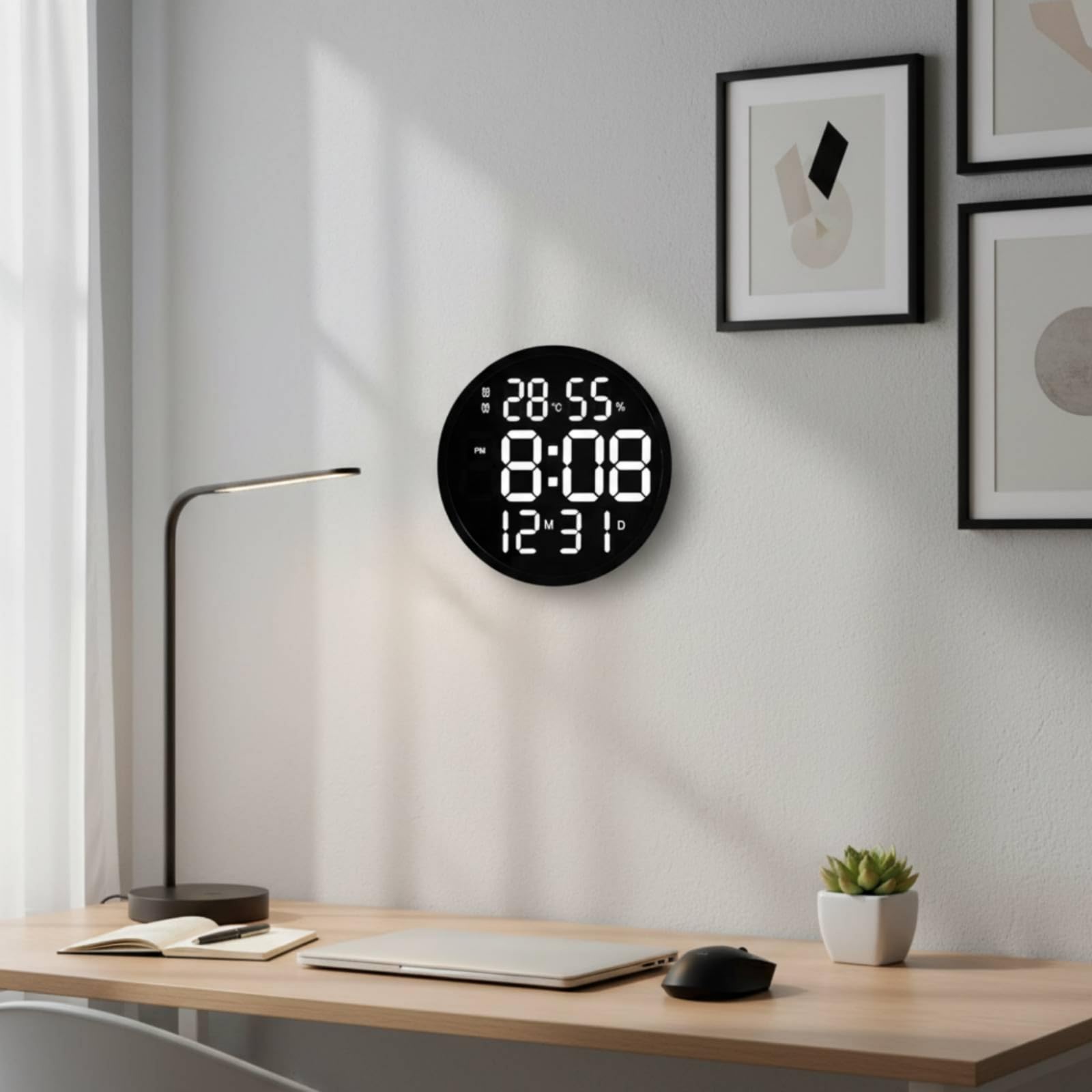 Orologio da Parete Digitale Grande Orologio a LED per Ufficio, Bianco