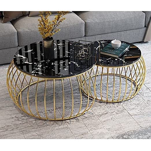 Nature Wood Coffee Table Set of 2 Nesting Tables Small Round Table with Wood Top with marbek fanish for Small Space and Living Room