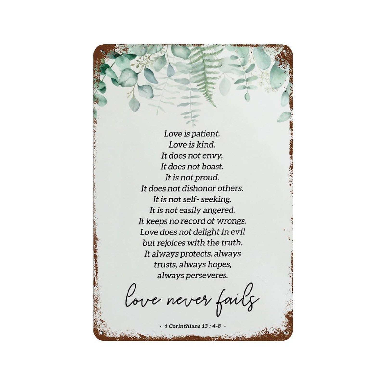 xiaoxiaoshen 1 Corinthians 13 Scripture Quote Wall Decor Art Metal Tin Poster Modern Home Decor Art Home Bar Shop Decorations Vintage Sign 30x20cm