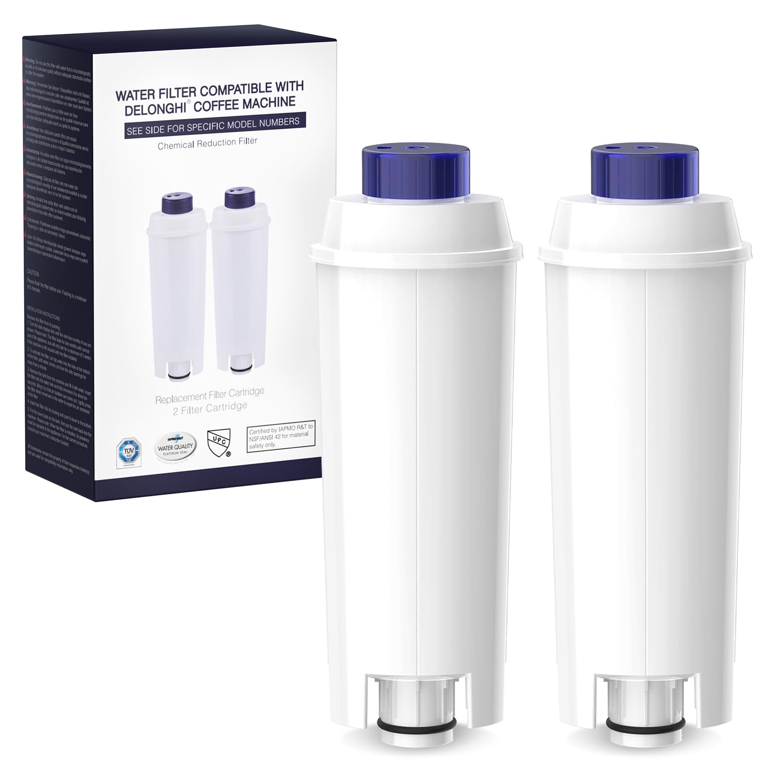 Filtro de Agua Para Cafetera Automática, Filtro Cafetera Delonghi Magnifica s Dinamica, ECAM, ETAM, ESAM, BCO, EC Séries, Filtro Delonghi DLSC002(2 unidades)