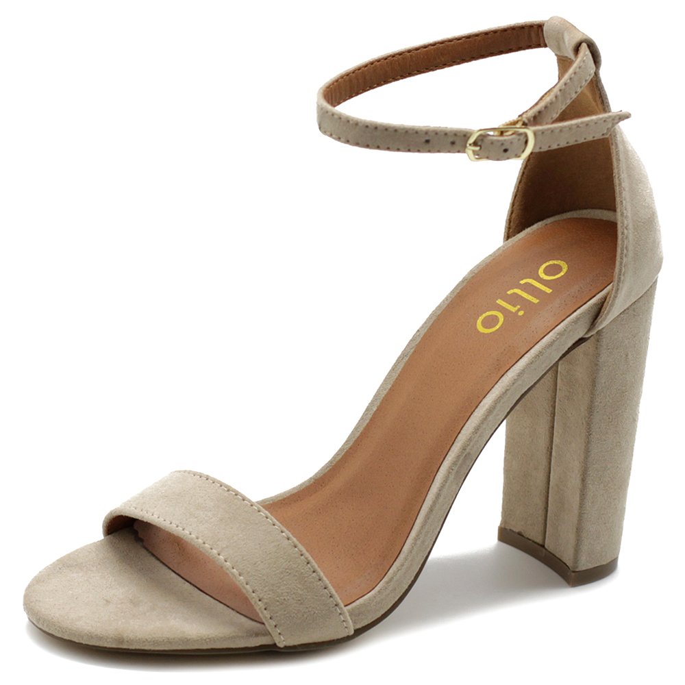 OllioOllio Womens Shoe Faux Suede Simple Ankle Strap Chunky High Heel  Sandals