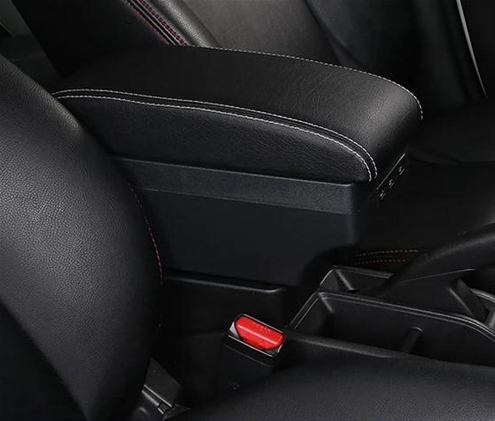 NMJLQW Storage Rack PU Leather Car Modification Interior Accessories Car Seat Armrest Box Storage Box For Terrano 3(C3 Black white 7USB)
