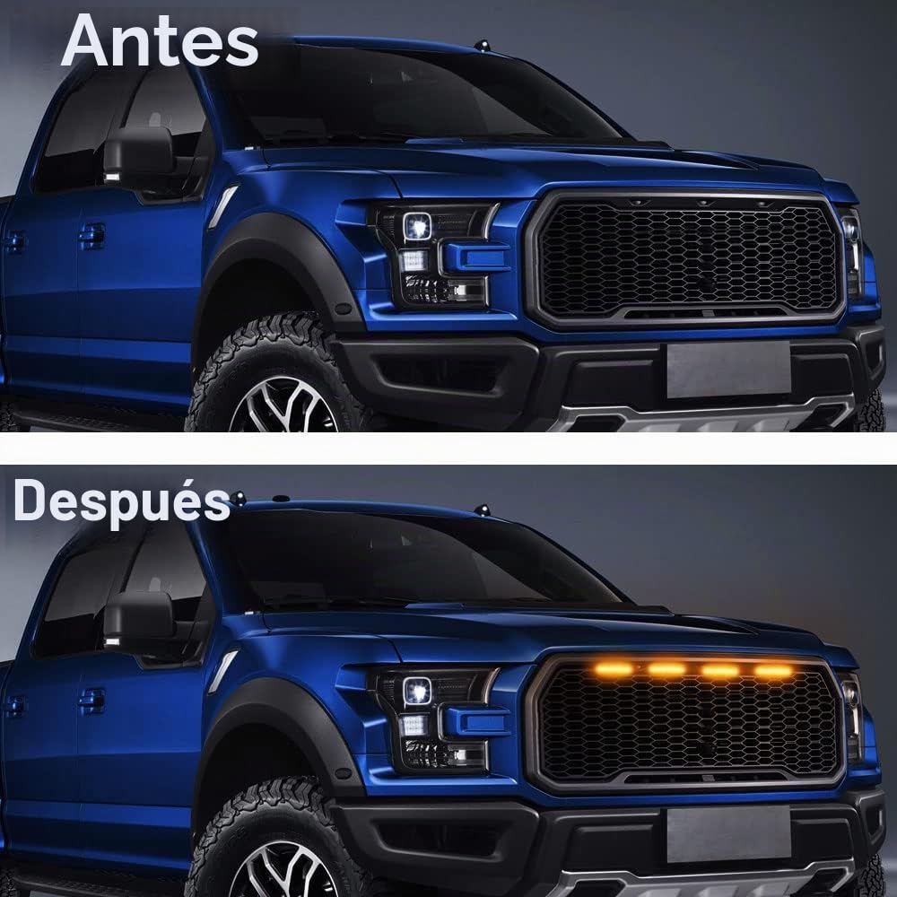 4LED 12W Ámbar Luces de advertencia de la parrilla delantera del coche DRL Lámpara de la cubierta del parachoques delantero Apto para SUV Fo-rd F-150 Raptor 2014-2020 impermeable