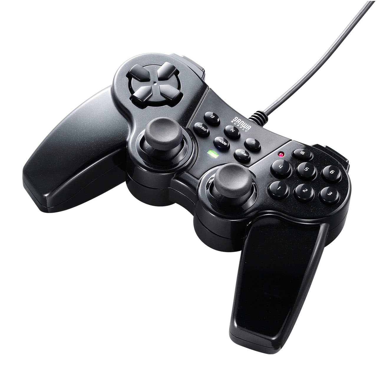 イーサプライ 多ボタンゲームパッド 16ボタン 全ボタン連射対応 アナログ デジタル Xinput対応 振動機能付 日本製高耐久シリコンラバー使用 windows専用 マットブラック EZ4-JYP62UMBKX