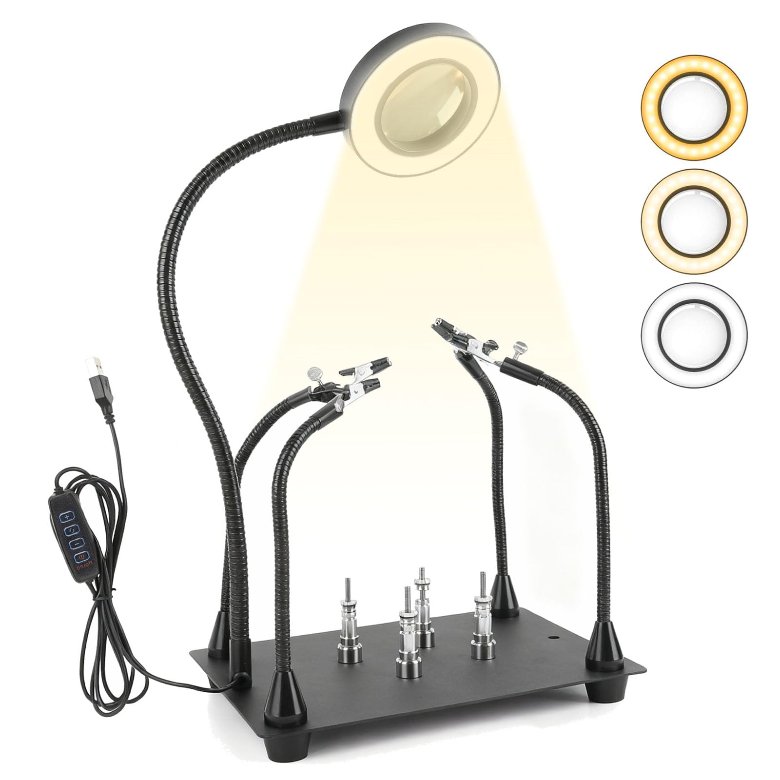Estacion de Soldadura Magnético, Ayuda para Soldar con 4 Brazos Flexibles y Lupa LED de 6 Aumentos Manos Auxiliares Soporte para Placas de Circuito Impreso para Reparación de PCB Soldadura
