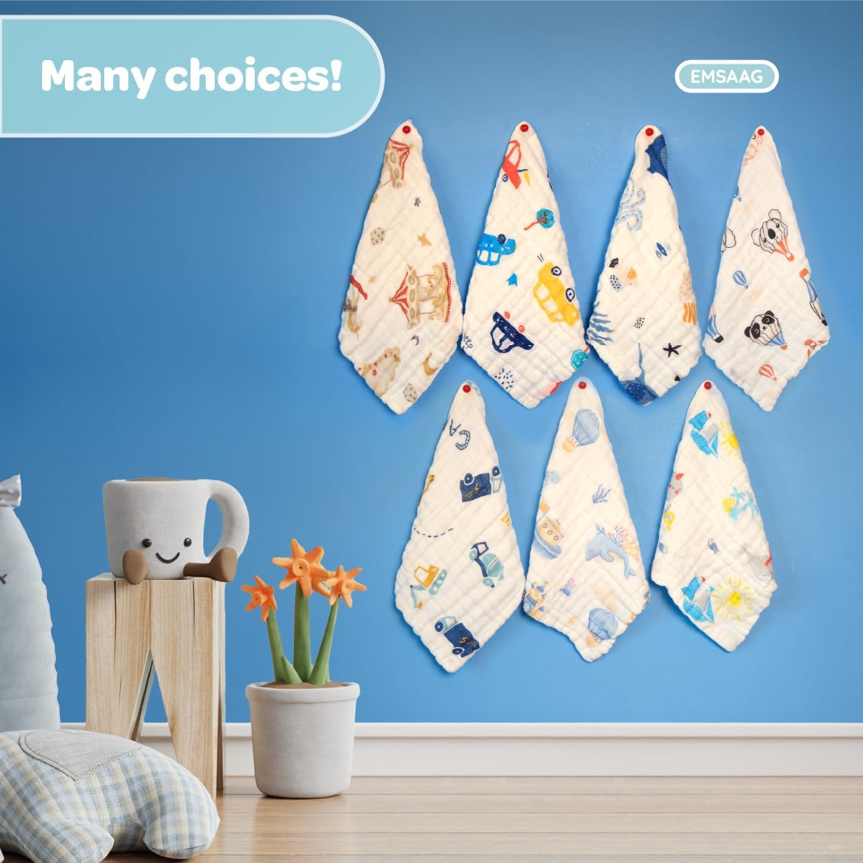 Muslin Baby Washcloths Baby Wipes Newborn Pack of 7-Car Patten, Absorbent Baby Bath and Face Towels for Newborn,100% Cotton,Burp Cloths,Feeding Towels for Babies and Infants,Reusable-10x10 - Image 5