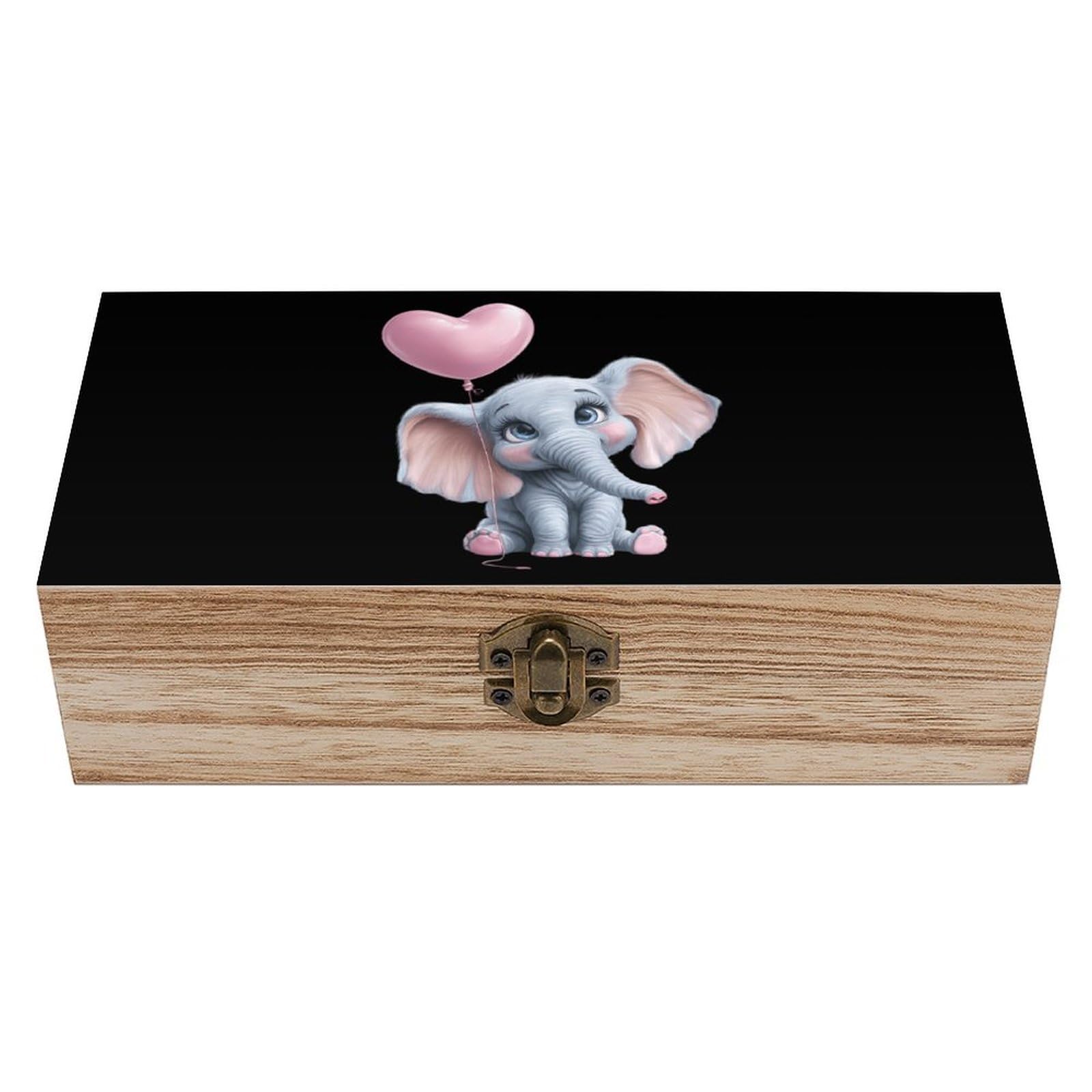 Cute Elephant Wooden Box with Hinged Lid Decorative Storage Case Container