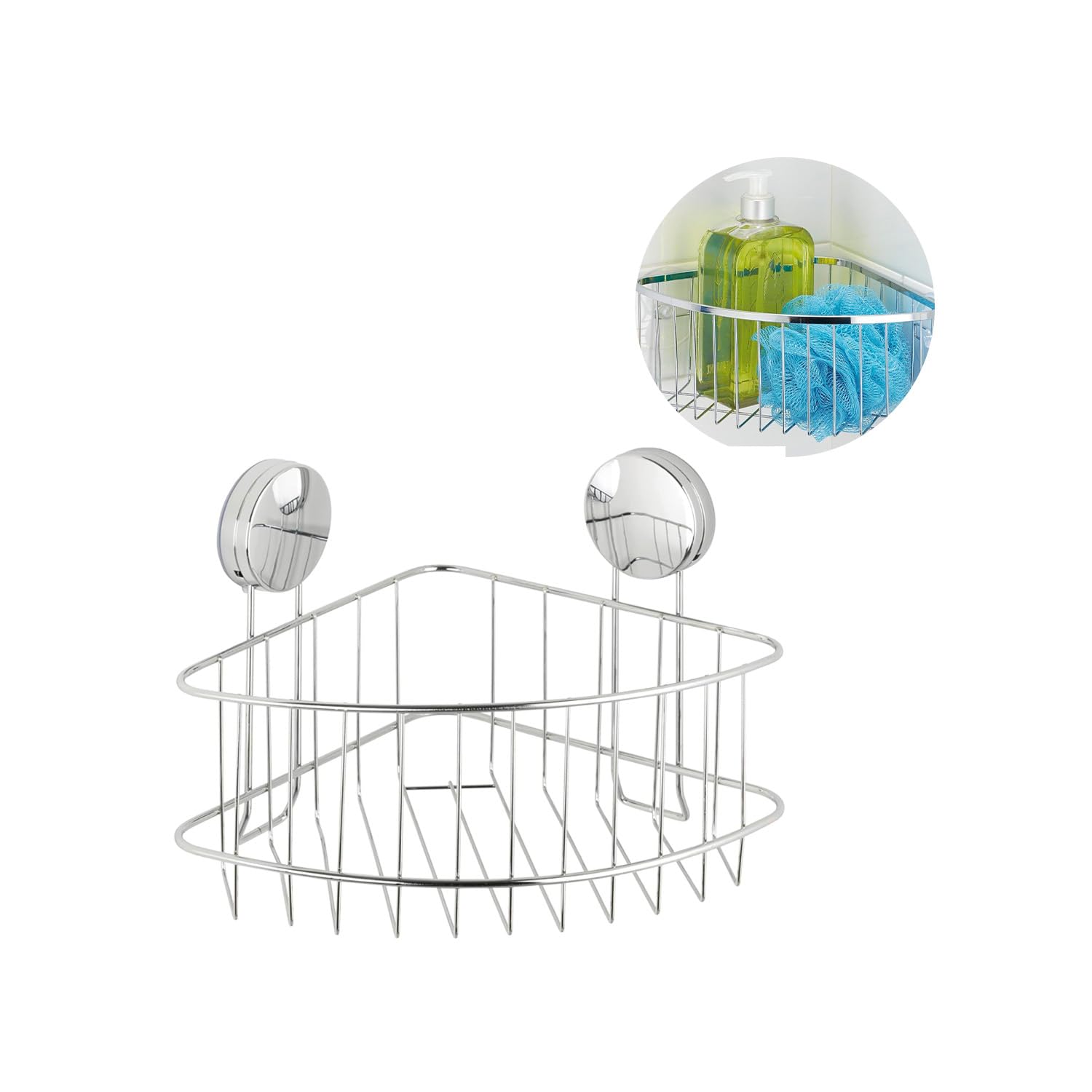 Étagère de douche métallique d'angle haute résistance, finition chromée durable Avilia