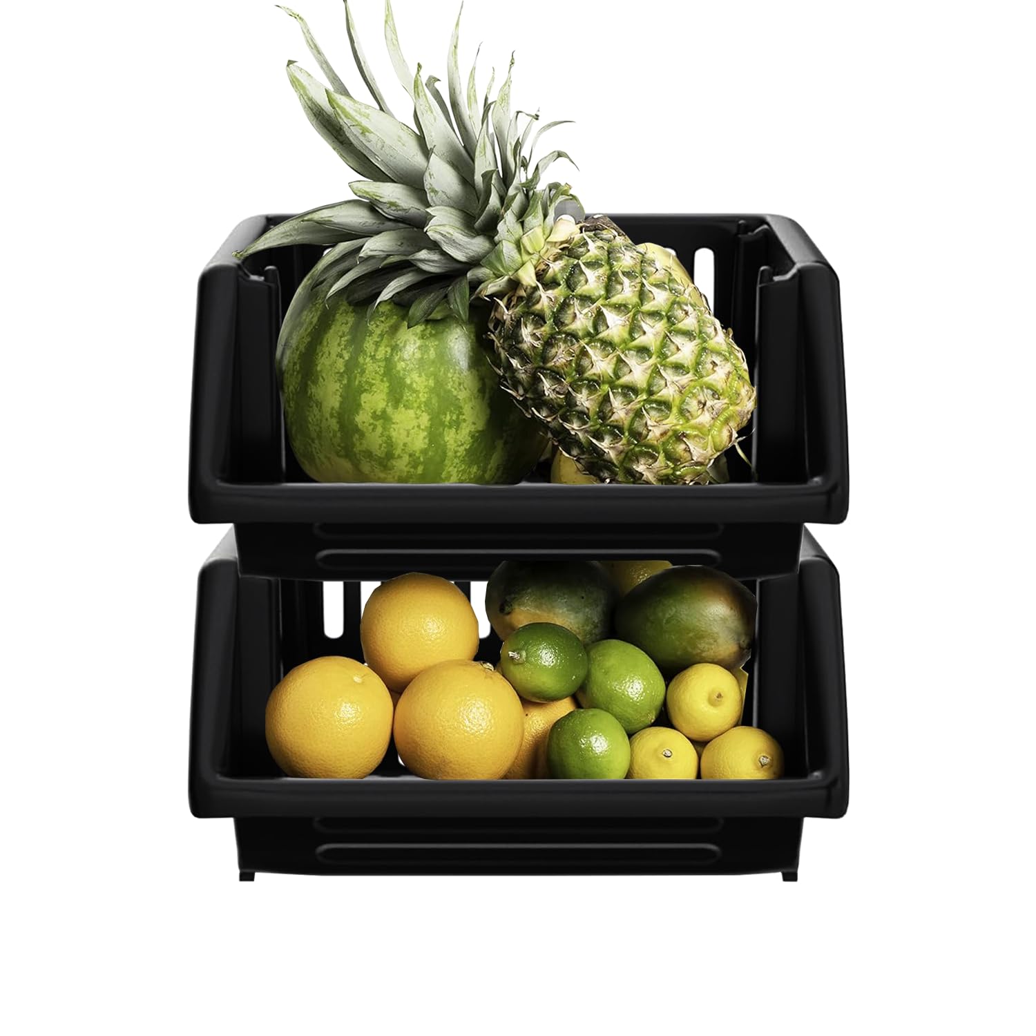VR7 New Stackable Storage Drawers for Kitchen, Pantry, and Bathroom - Portable & Space-Saving Stacking Baskets Storage: Length 36cm x Depth 30cm x Height 17.5cm (Black, 2 rack) โ image 1