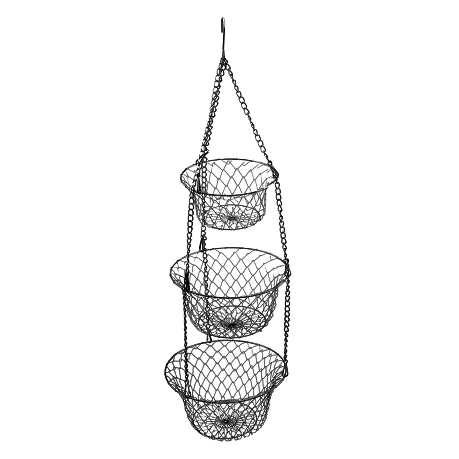 TWISAXC Adjustable Iron Hanging Basket Space Efficient Storage Option Displays Of Fruits Vegetables And Decorative Items Kitchen Accessories Foldable Flowers Basket Black