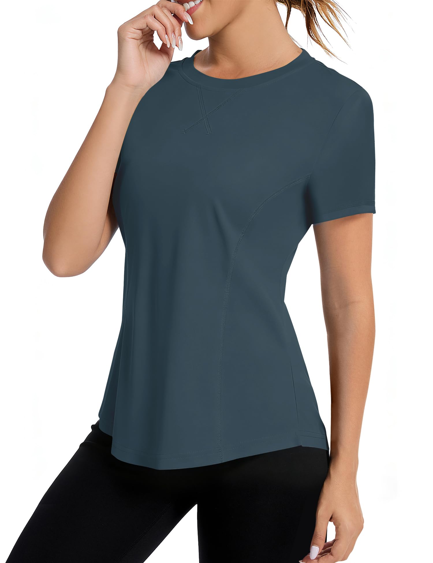 iWoo Sport-Shirt für Damen, kurzärmelig UPF 50+, leicht, atmungsaktiv, schnell trocknend, Outdoor Sportshirt, lockere Passform, Sportoberteil