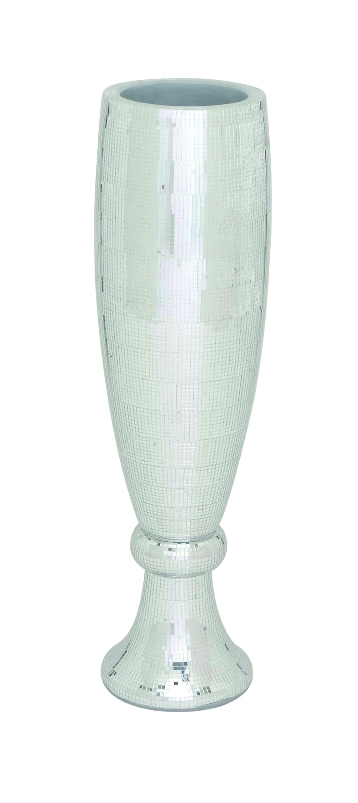 Deco 79 Polystone Decorative Vase Tall Champagne Flute Shape Centerpiece Vase with Mosaic Mirror Inlay, Flower Vase for Home Decoration 9" x 9" x 33", Silver