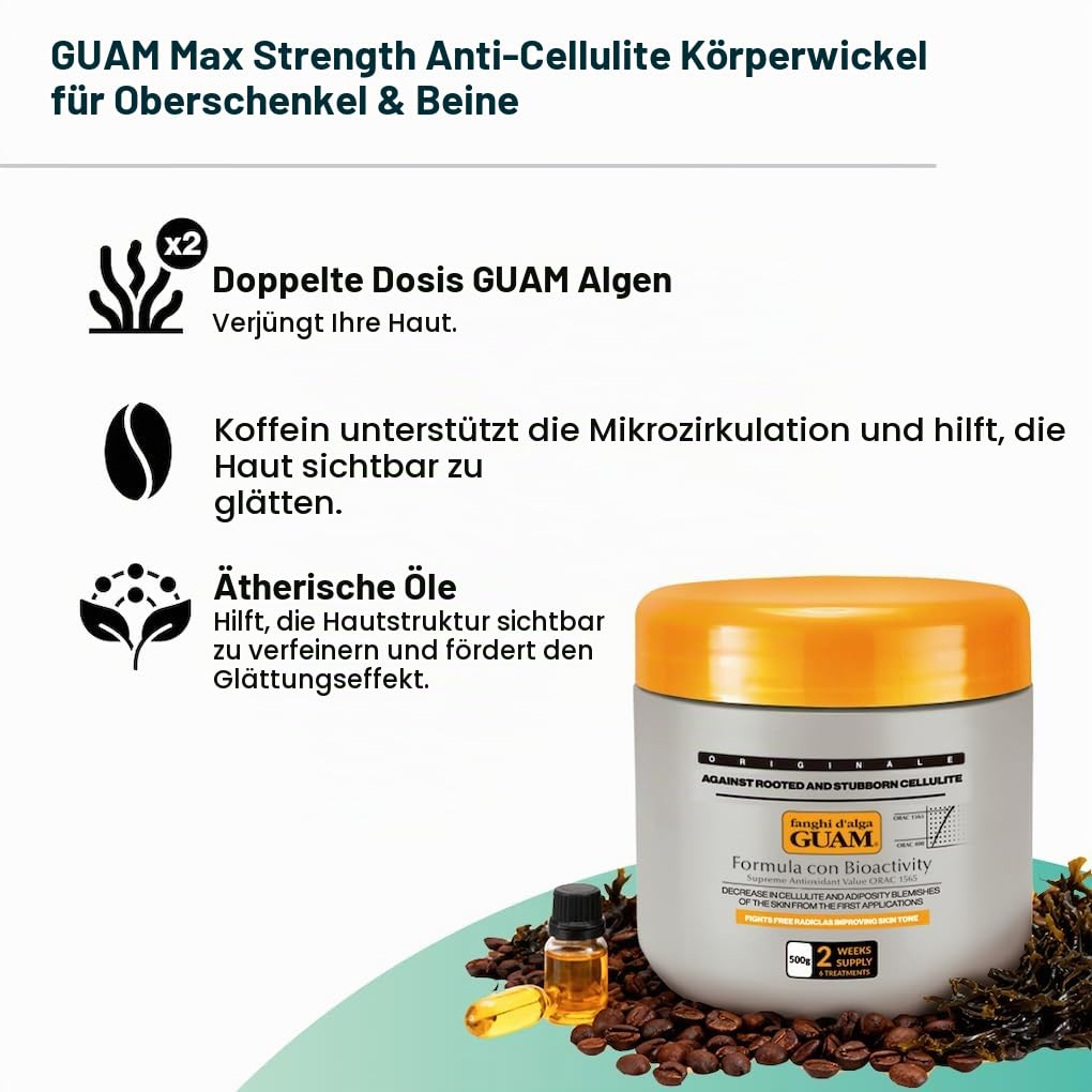Guam, Algenfango für Hartnäckige Cellulite, gegen Cellulite und freie Radikale, Aktive Wärmewirkung auf der Haut, Made in Italy, 500 g Packung