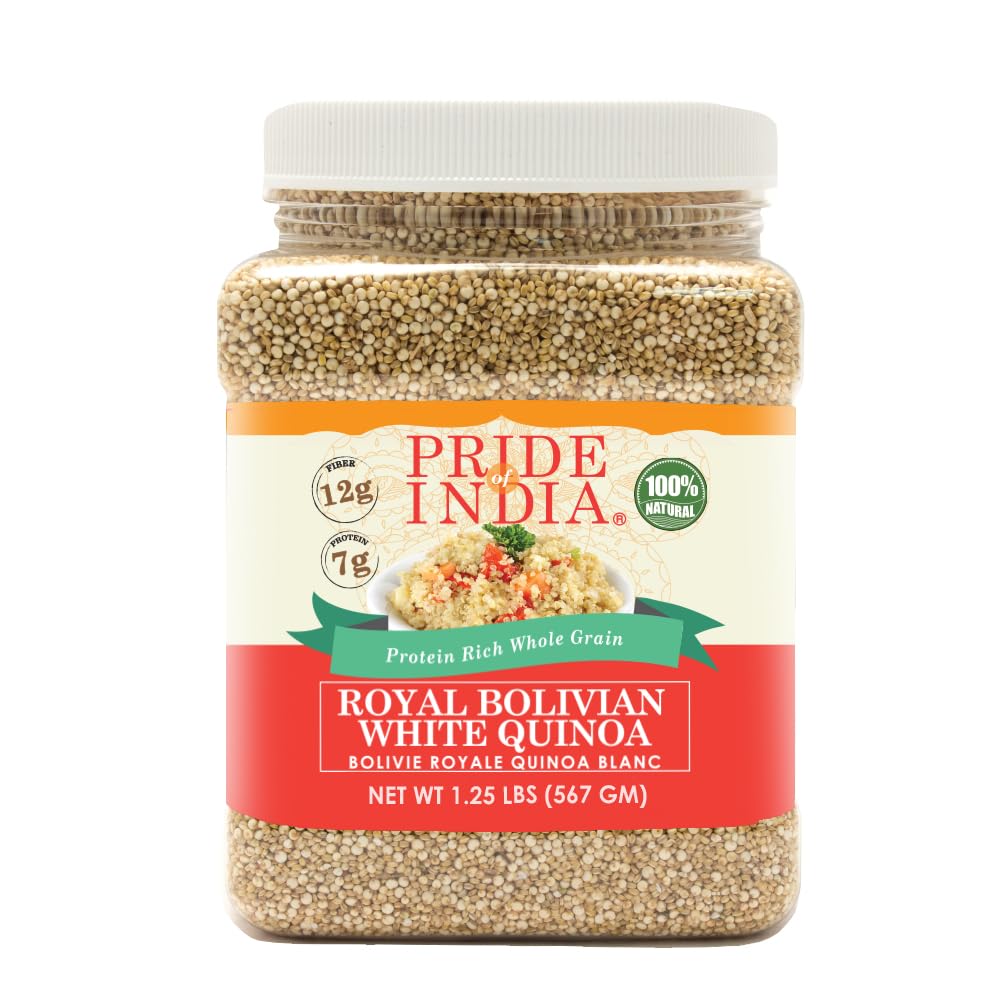 Pride Of India - Natural White Royal Quinoa - 100% Bolivian Superior Grade Protein Rich Whole Grain, 1.25 Pound Jar