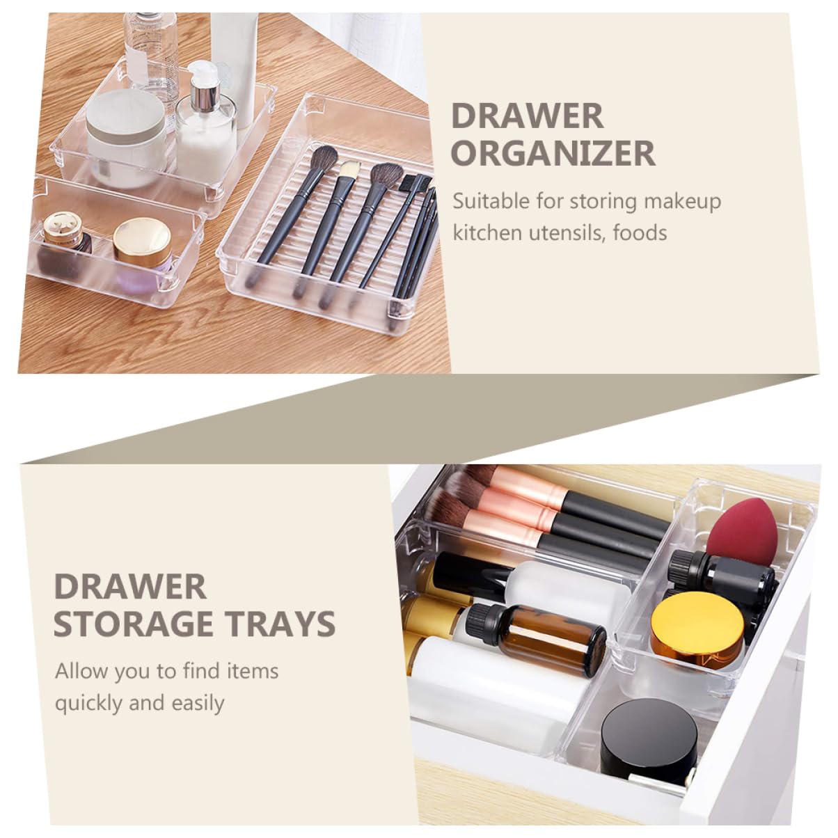 Organizzatore Cassetto Plastico Trasparente per Ufficio e Cucina Design Semplice