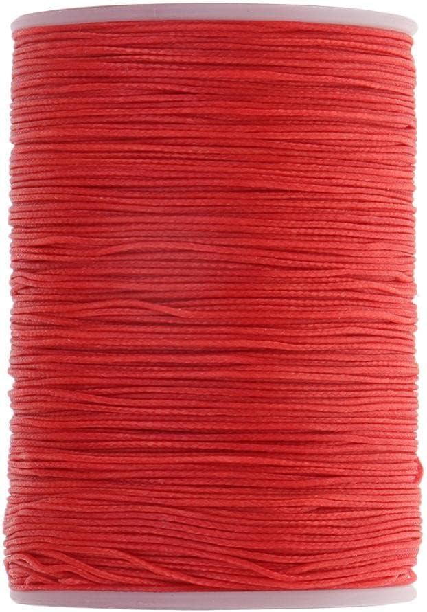 misppro 130 Meters 0.5mm Round Waxed Thread - Polyester Leather Sewing Cord for Hand Stitching, Crafting, Shoe & Bag Repair - Red