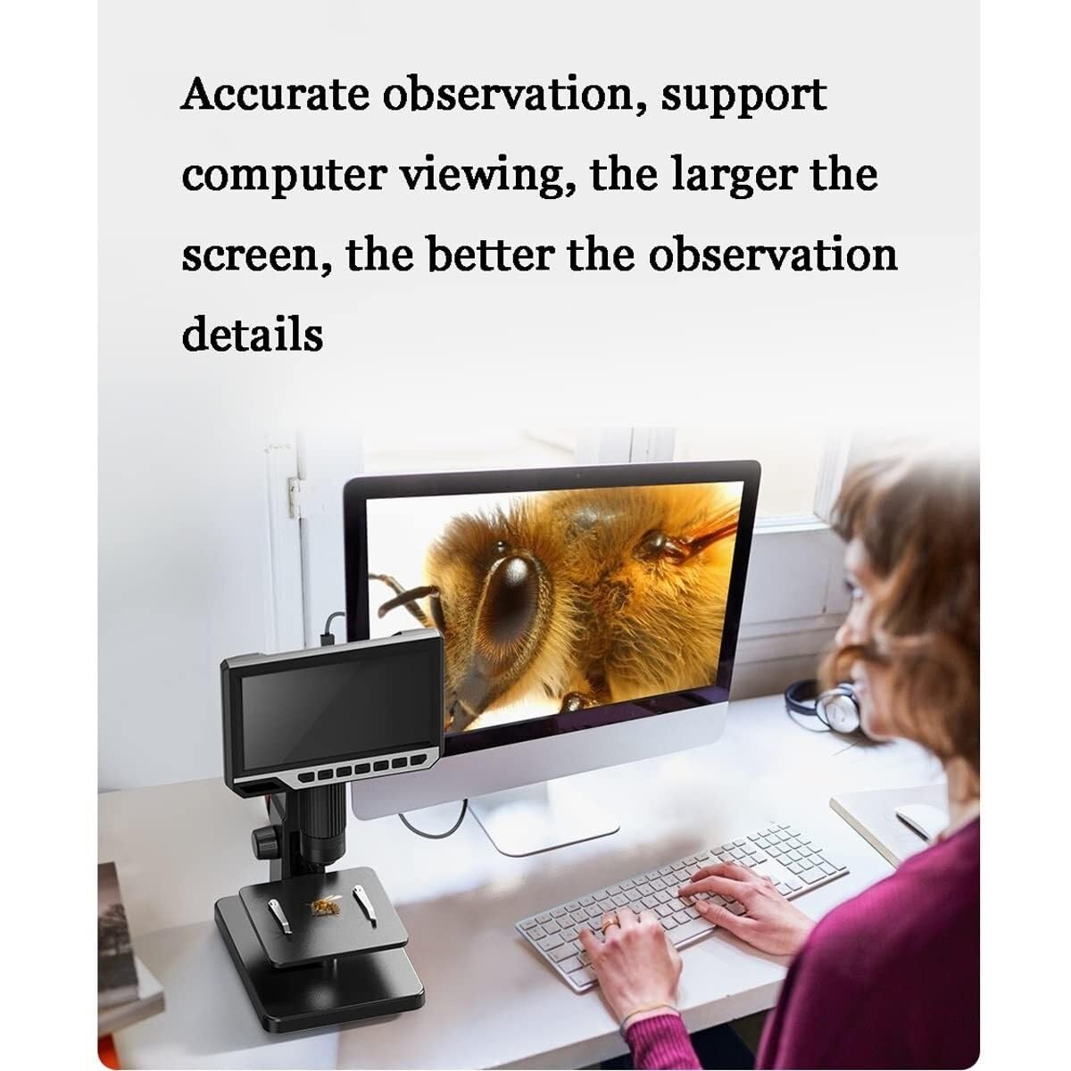 Microscopio biologico digitale 2000X con doppia lente, display IP da 7 pollici, 11 LED, video 1080p, per bambini e adulti, compatibile con più sistemi operativi