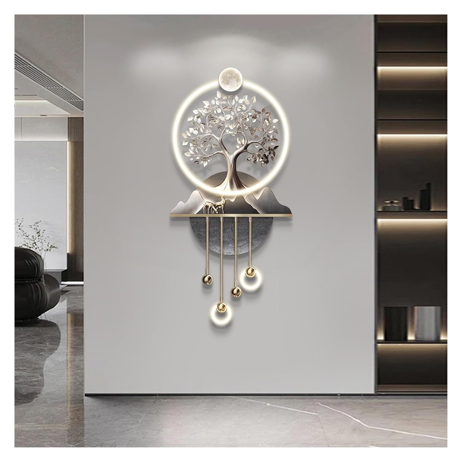 3D LED Wall Art Decor Creative Landscape Sculpture with LED Lights Modern Home Decorative Wall Lamp Large Decorative Painting for Home Entrance Hallway Bedroom(V,19.68x47.24in)