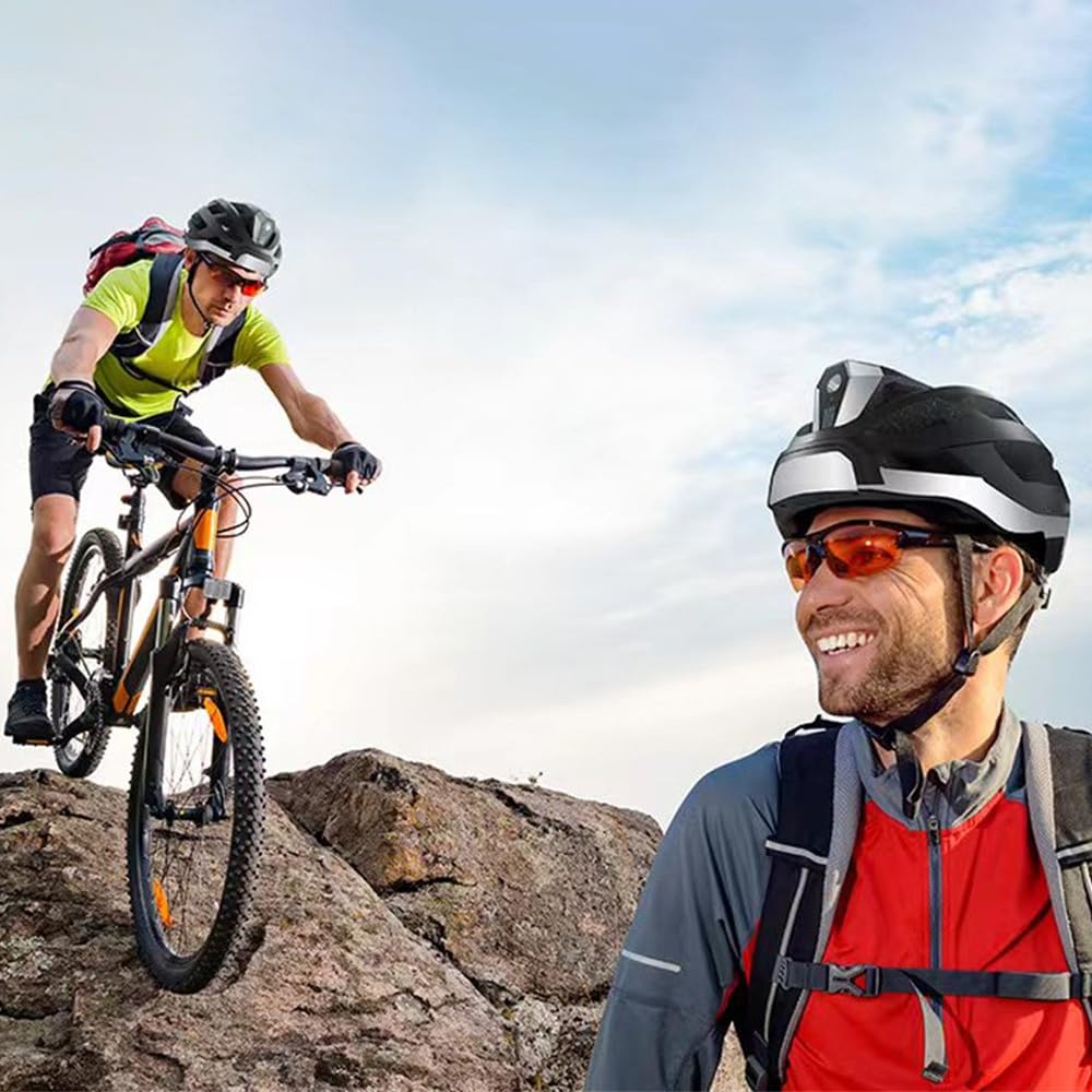 Inteligentny kask rowerowy, inteligentny kask rowerowy, kask rowerowy dla kobiet i mężczyzn, z reflektorem, światłem tylnym, alarmem awaryjnym SOS i bezprzewodowymi słuchawkami, 3,7 V, 1200