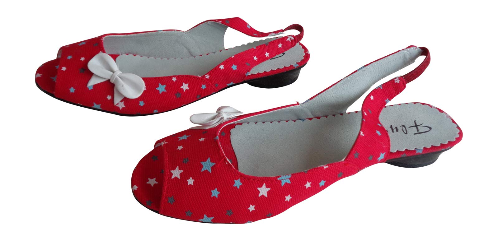 FlyforMulti Coloured Stars Design RED Open Toe Sandals UK 3 EU 36
