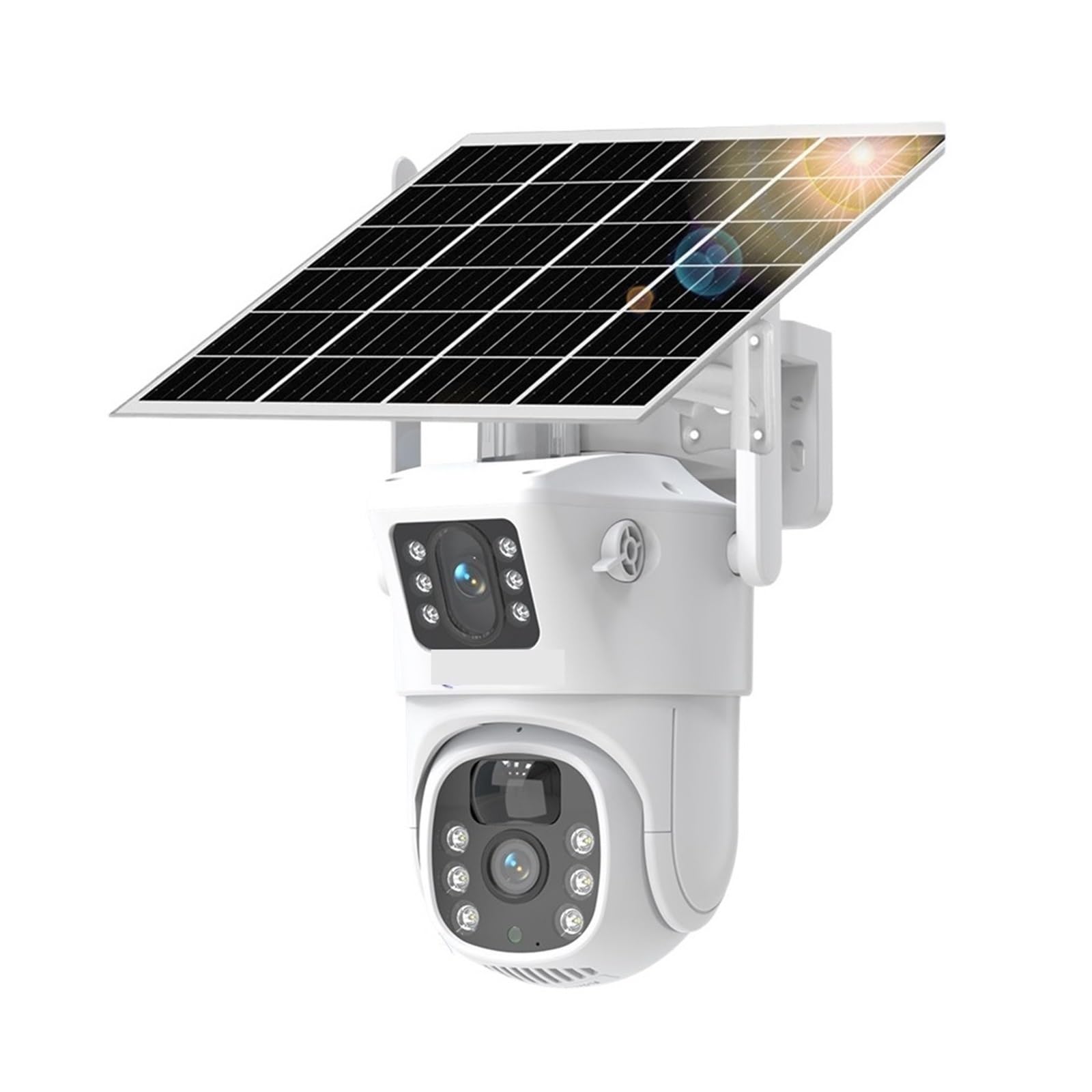 Caméra de sécurité, 4K 8MP Double Objectif PTZ caméra Solaire écran PIR détection Humaine Batterie extérieure sécurité Surveillance IP(1Pcs Camera Add 128G)