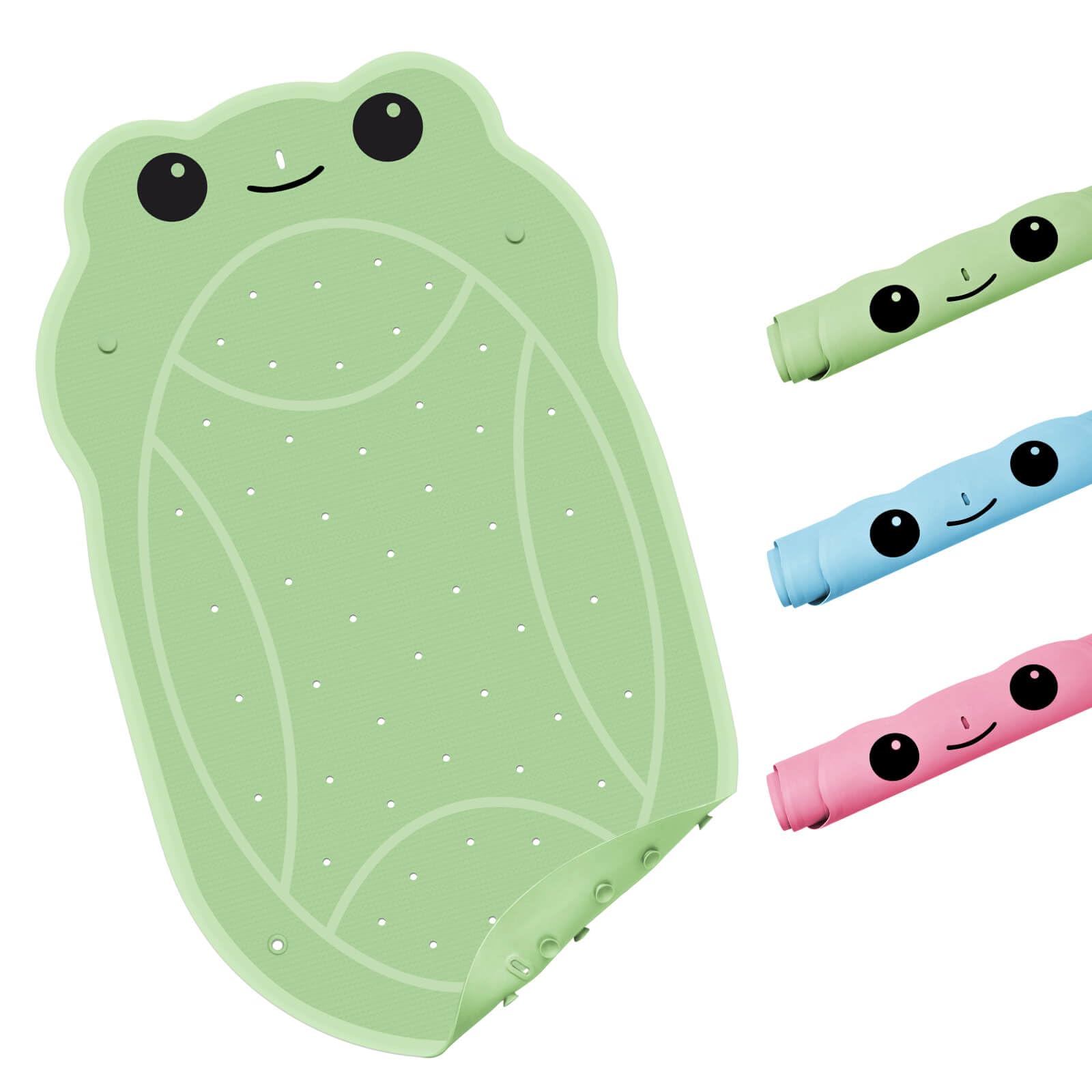 Bath Shower Mat for Toddlers, Green BPA-Free Cartoon Frog Bathtub Mat Non Slip, Soft Rubber Bath Mat for Tub, Shower Bath Mats with Suction Cups & Drain Holes for Inside Shower and Bathroom