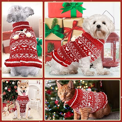 Weihnachten Hundekleid Pullover mit Geschirr Loch Herz gestrickt Welpe Pullover Weste weich warm Winter Mädchen Hundekleidung für kleine mittlere Hunde Katzen Haustier Xmas Outfits(Herz,XL)