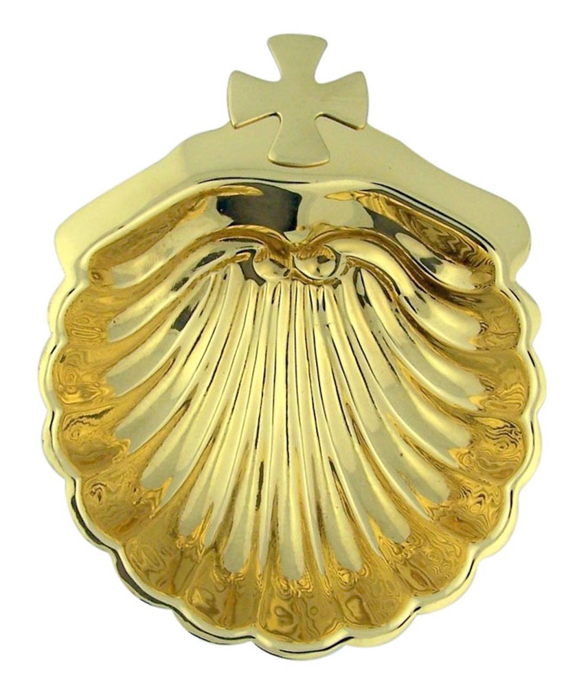 Religious Gifts High Polished Brass 4 Inch Baptismal Shell with Cross