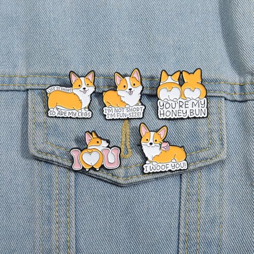 Image of Funny Animal Enamel Pins Set Corgi Frog Goose Cat Themed Badge Pins for Backpack Novelty Lapel Pins for Clothes Cartoon Brooches for Hats Bags Jackets