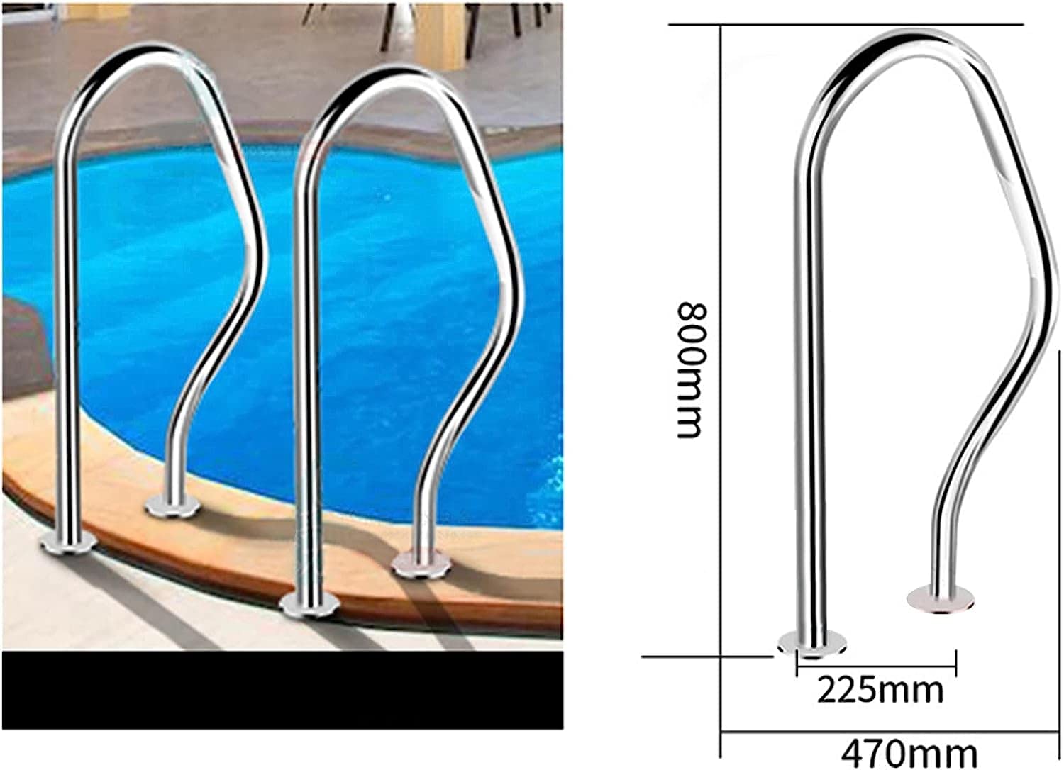Rampe d'escalier de piscine en acier inoxydable – Main courante durable pour une utilisation sous l'eau – 1 mm d'épaisseur – Main courante de piscine pour plus de sécurité et de stabilité