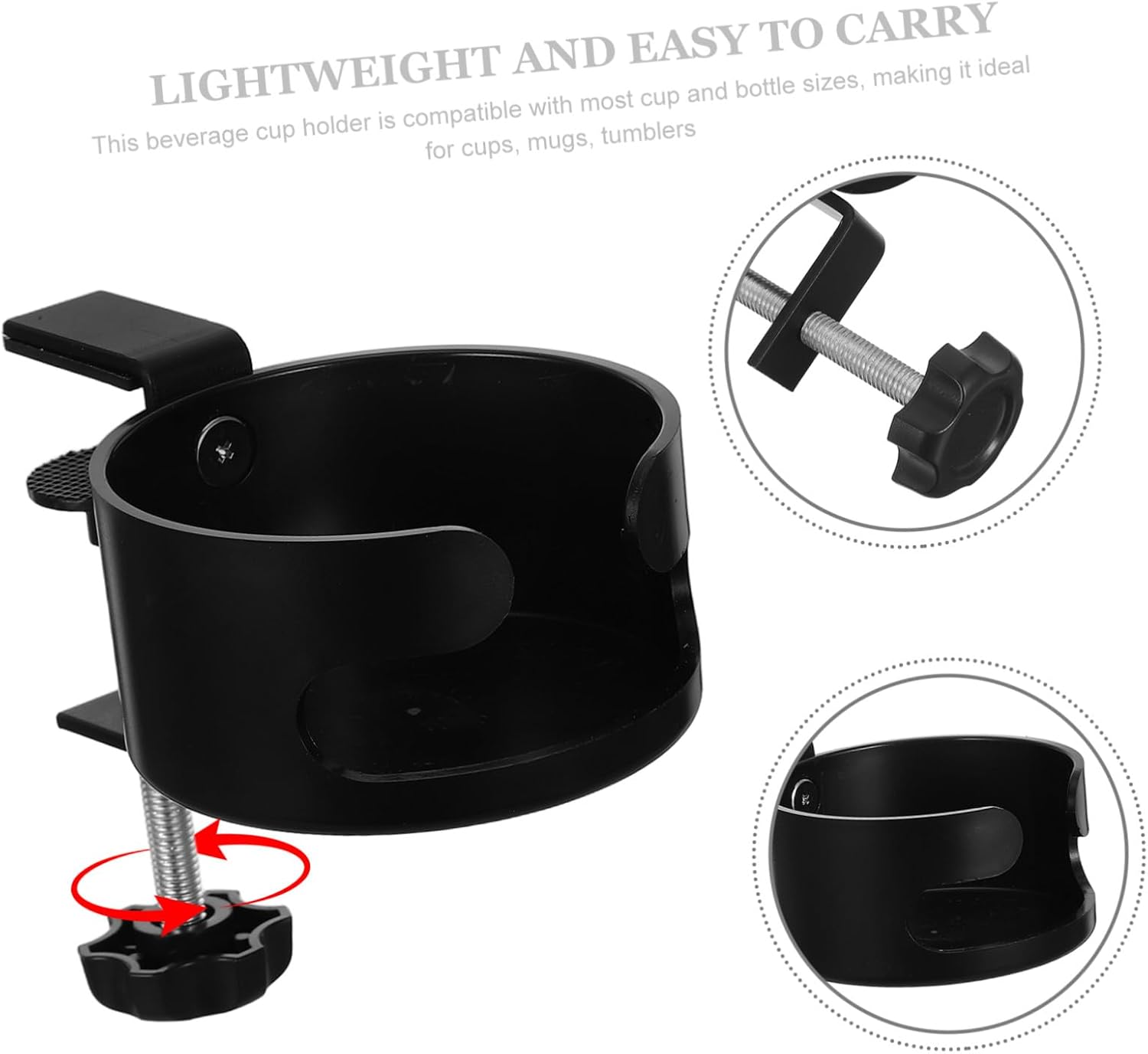 BESPORTBLE Portable Black Plastic Cup Holder for Gaming Desk and Home Use, No Drill Installation Table Side Drink Holder with Deep Clamp, Suitable for Bottles, Mugs, and Cans, Modern image 3