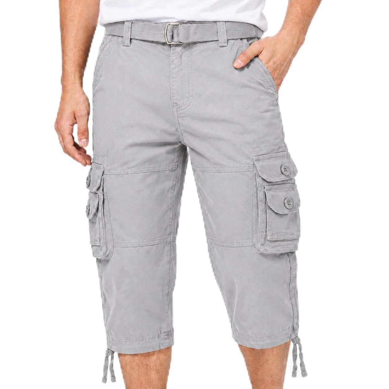 Men's 100% Solid Cotton Three Fourth Cargo Belt Capri with Multi-Pockets and Waist Belt-image-16