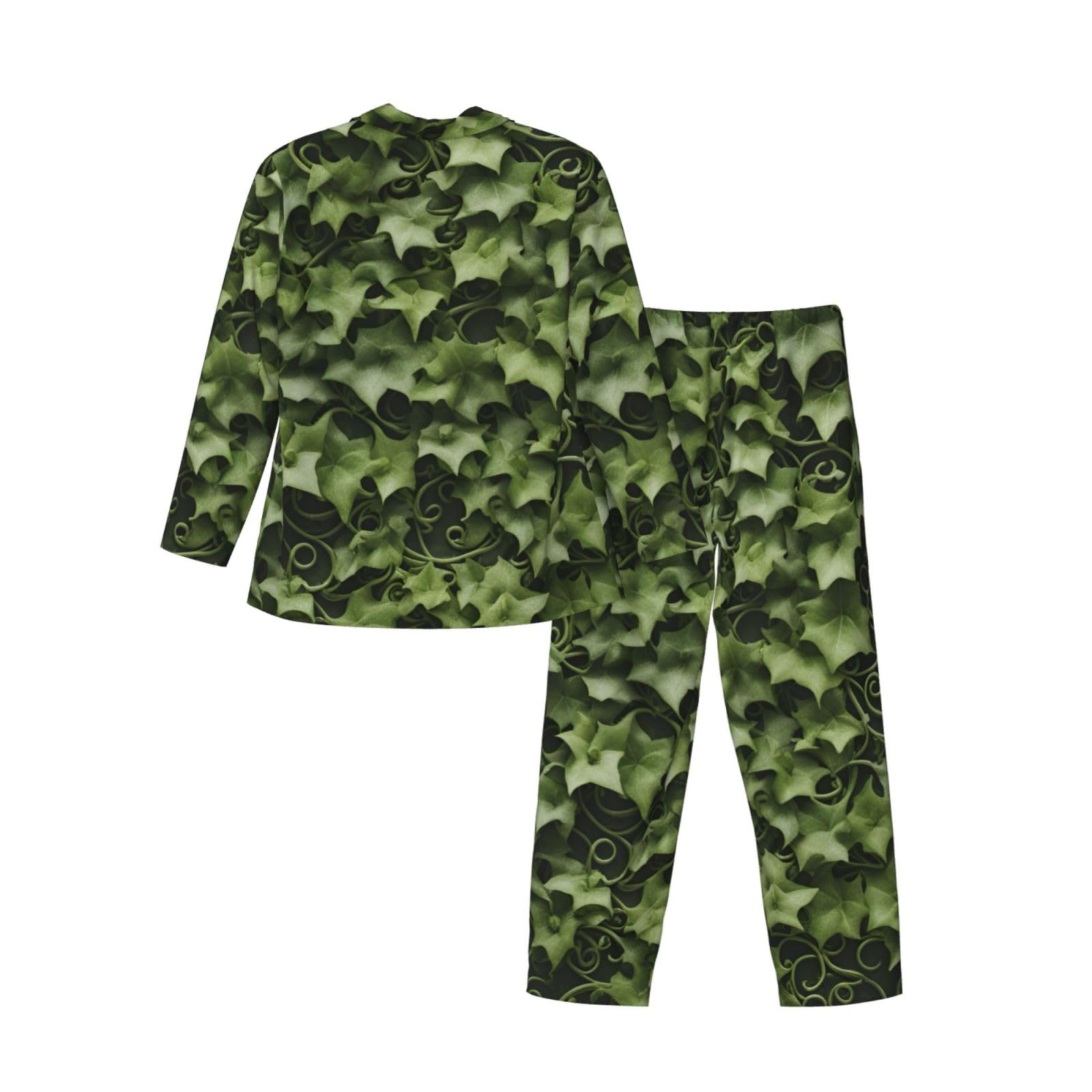 Herren-Pyjama-Set mit floralen Wirbeln, Efeu-Druck, langärmelig, zweiteilig, Hauskleidung, bequeme Nachtwäsche