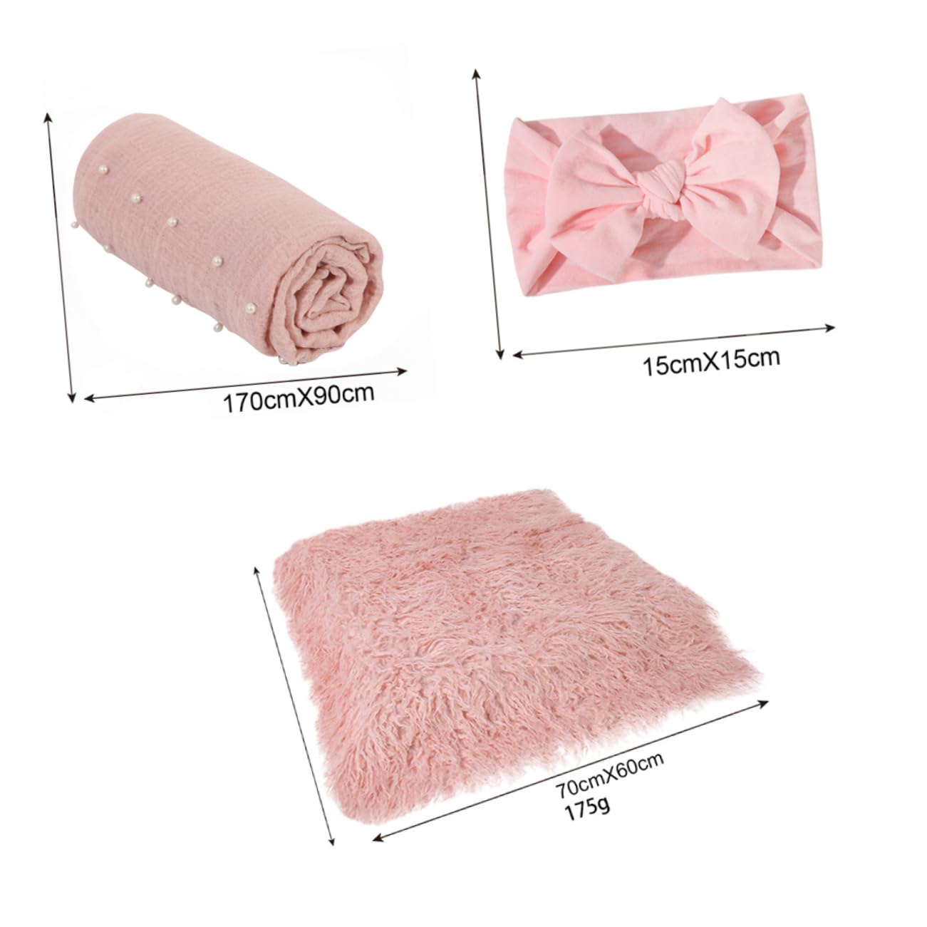BESTonZON Set Di Coperte Per Neonati Fascia Per Neonati Accessori Per La Fotografia 3 Pezzi Fascia Per Con Fiocco Tappetino Per Baby Shower