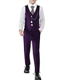 Boys Suit Formal Dress Clothes Big Boy Wedding Outfit Vest+Pants+Dress Shirt+Chain+Adjustable Tie 6-10Y