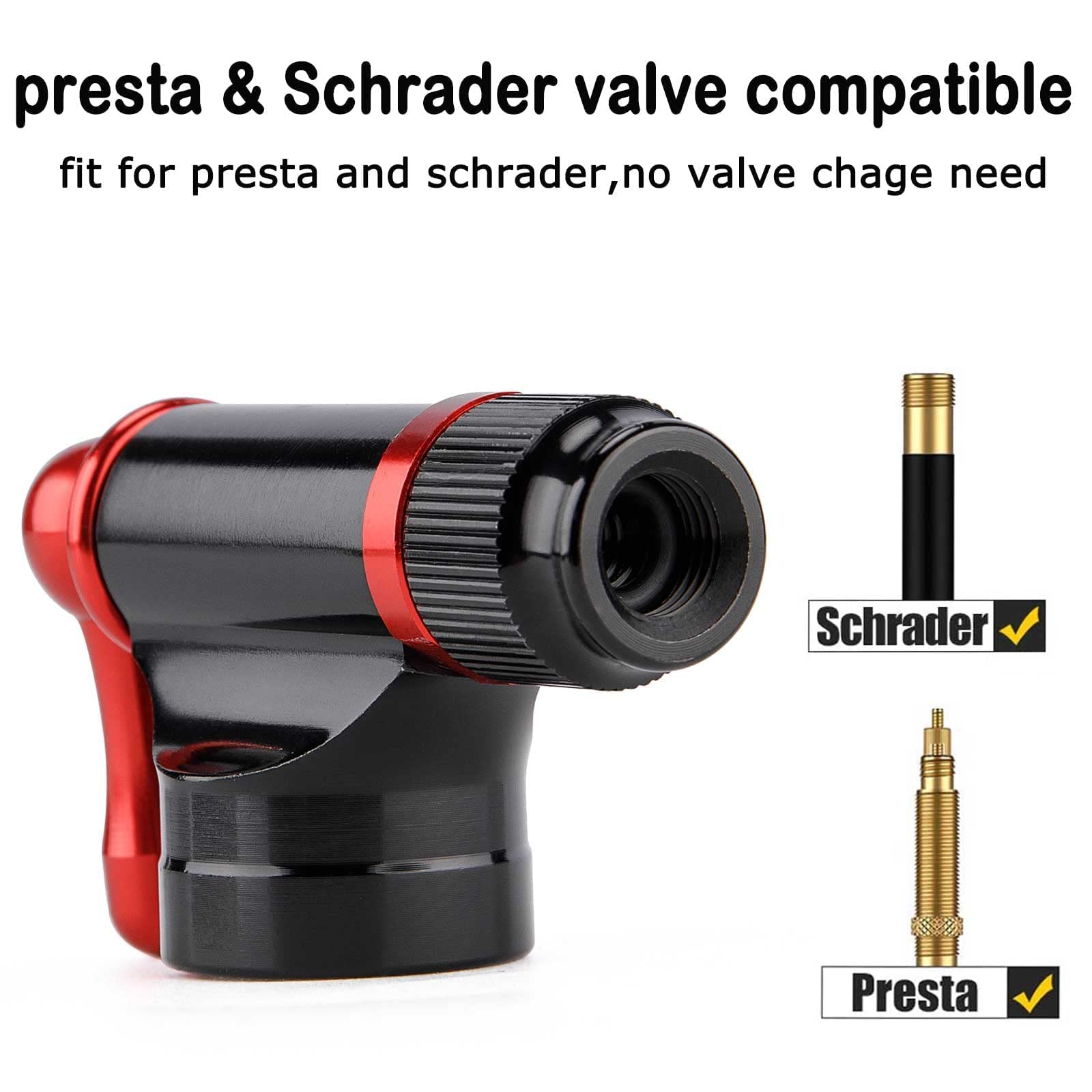 Kadacha Kit di gonfiaggio CO2 con cartucce filettate 5x16g CO2 - Valvole Presta e Schrader compatibili - Pompa CO2 portatile per pneumatici bici con multi-attrezzo per bicicletta e kit di riparazione